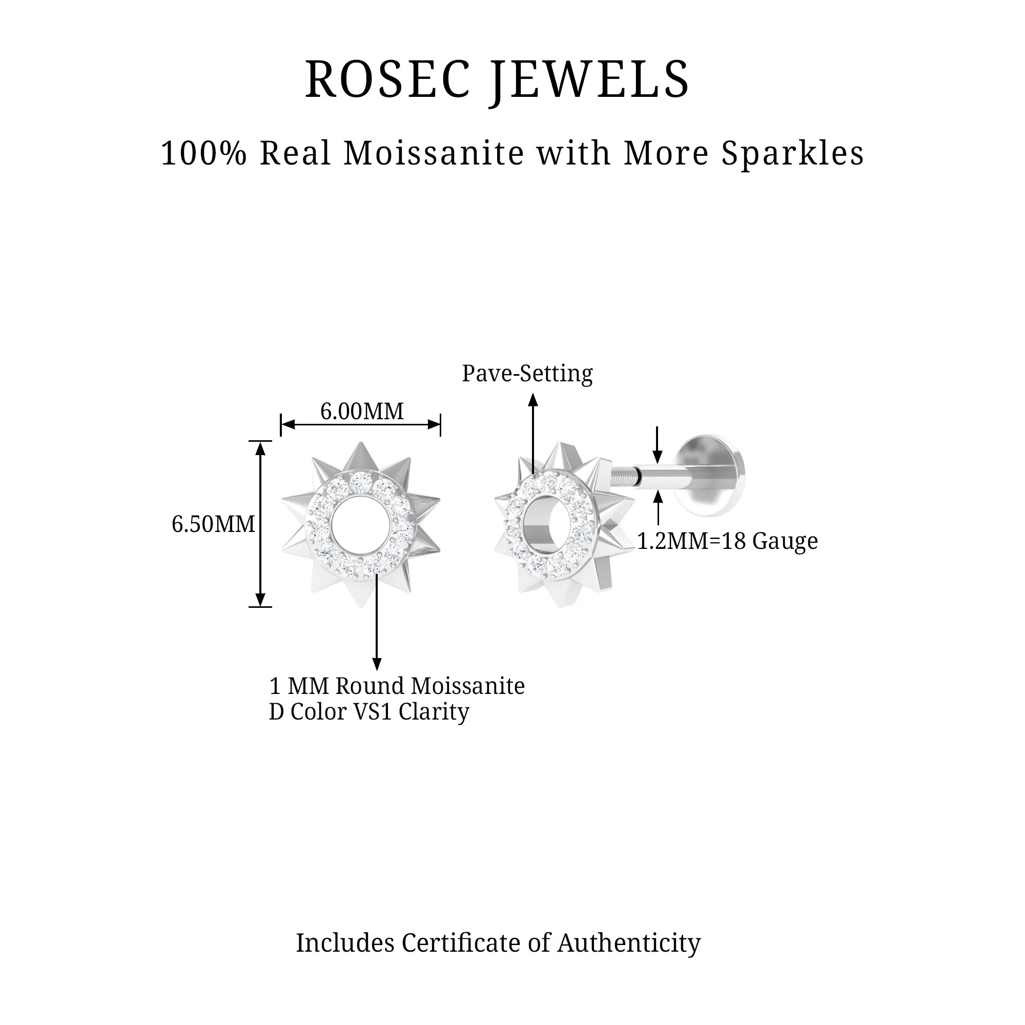Simple Moissanite Sunburst Cartilage Earring in Gold