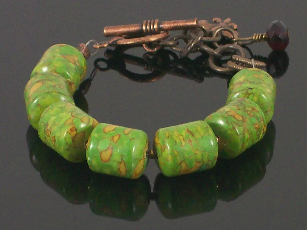 Single-strand Mosaic jasper toggle bracelet (Web-190)