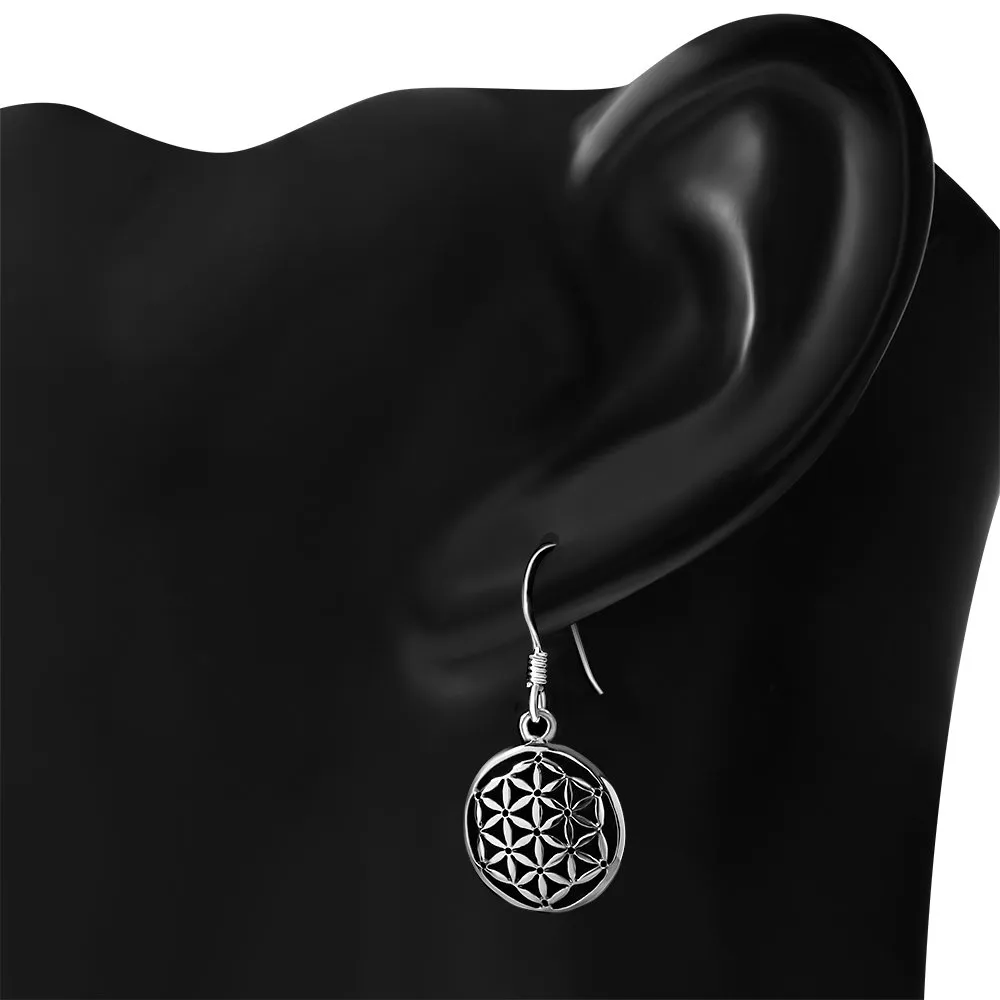 Small Flower of Life Silver Earrings