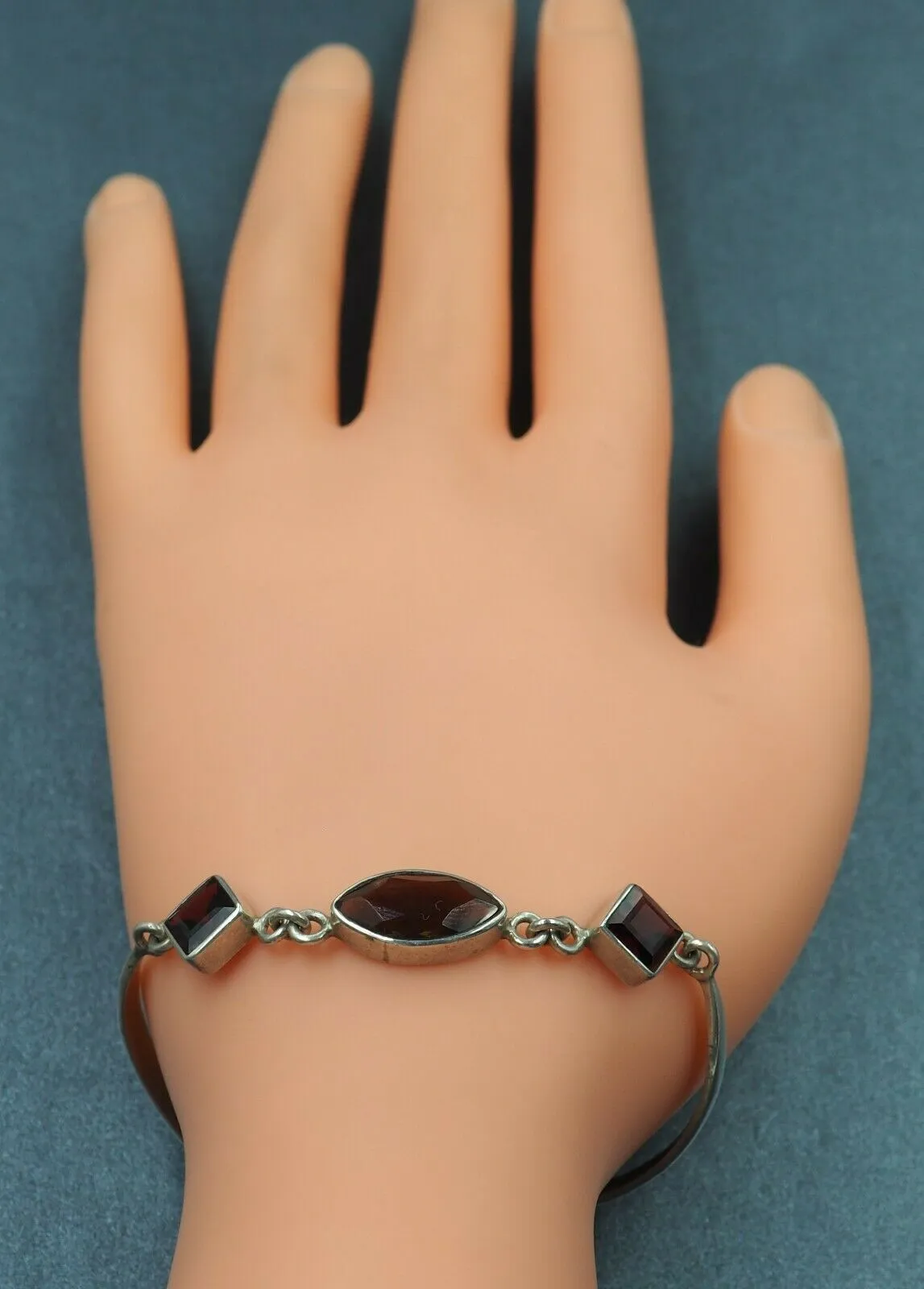 Smoky Quartz & Garnet 925 Sterling Silver Bracelet