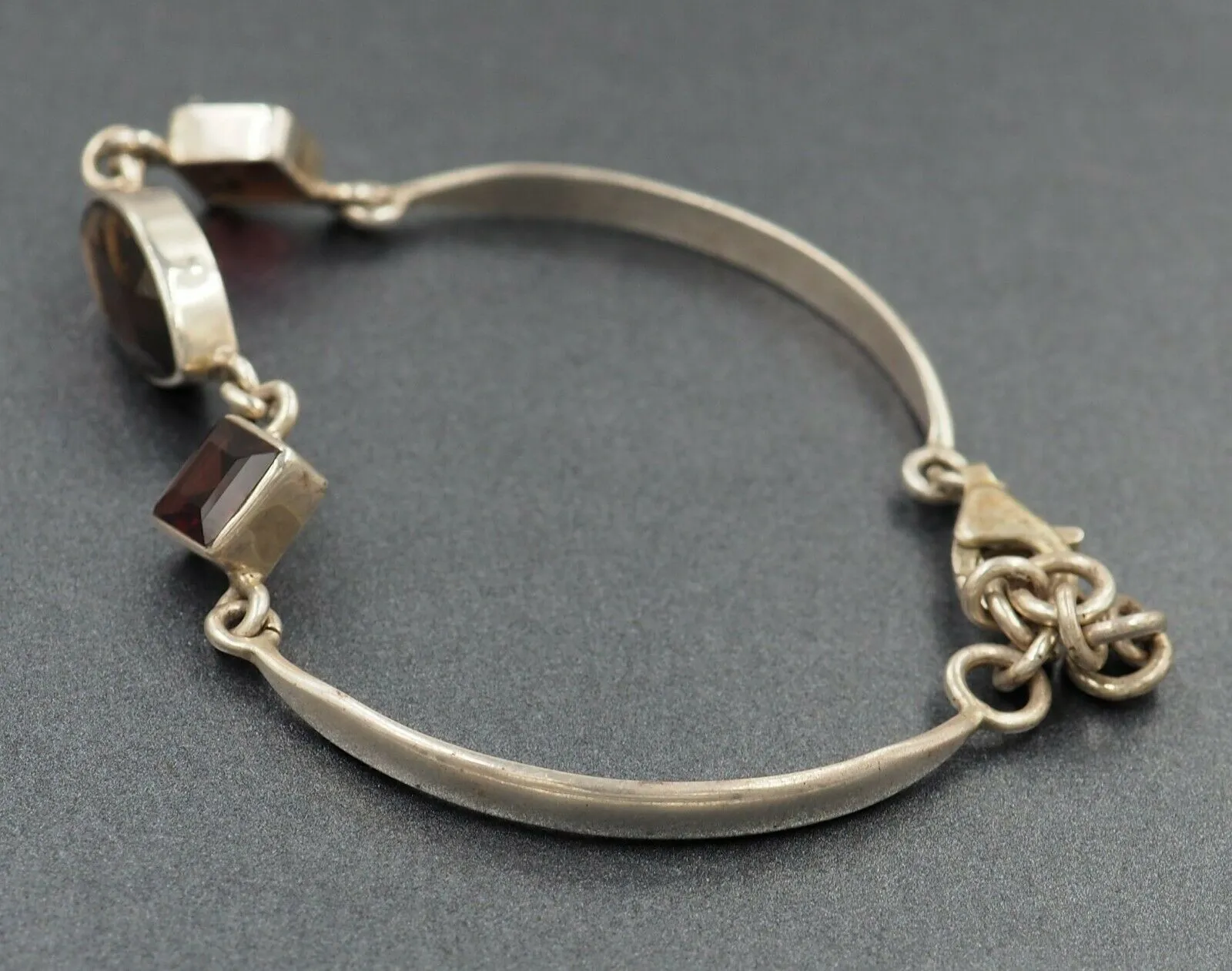 Smoky Quartz & Garnet 925 Sterling Silver Bracelet
