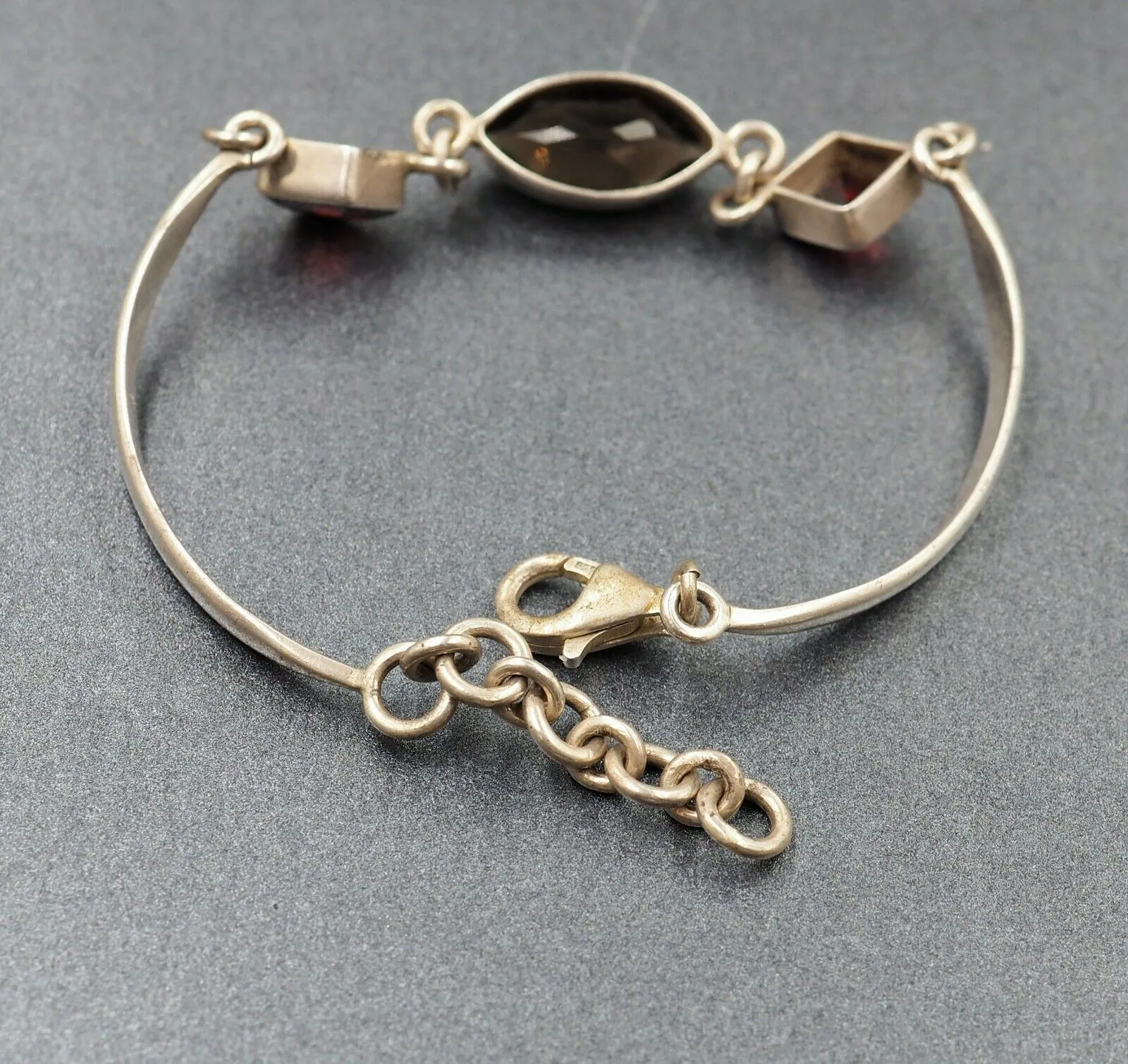 Smoky Quartz & Garnet 925 Sterling Silver Bracelet
