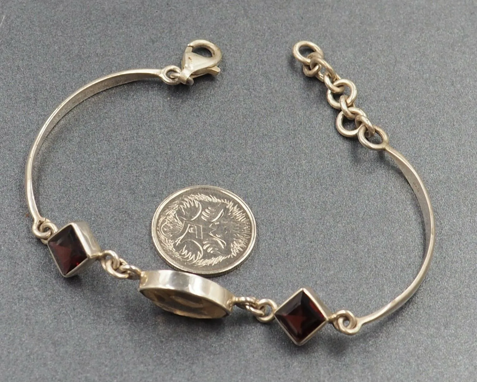 Smoky Quartz & Garnet 925 Sterling Silver Bracelet