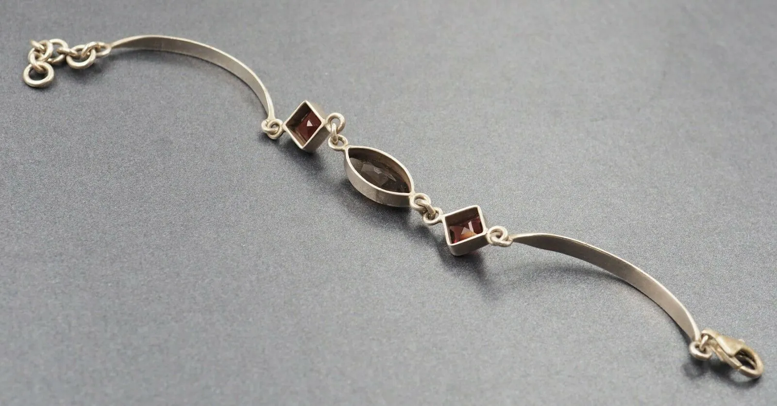 Smoky Quartz & Garnet 925 Sterling Silver Bracelet