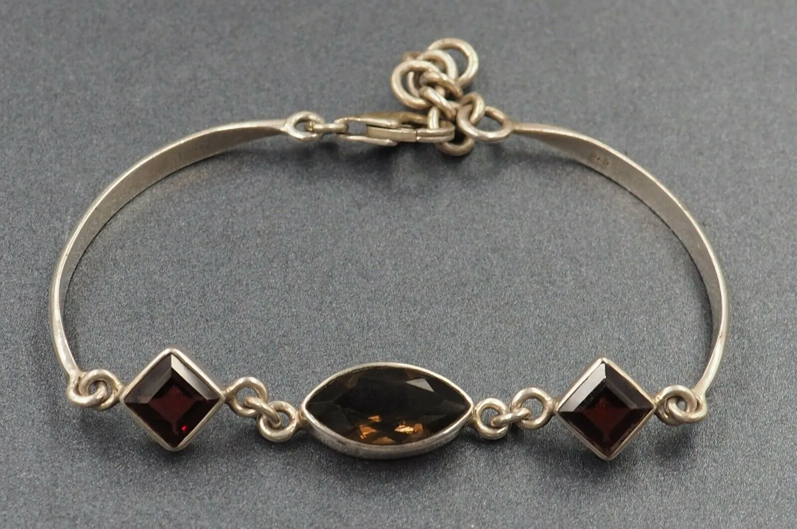 Smoky Quartz & Garnet 925 Sterling Silver Bracelet