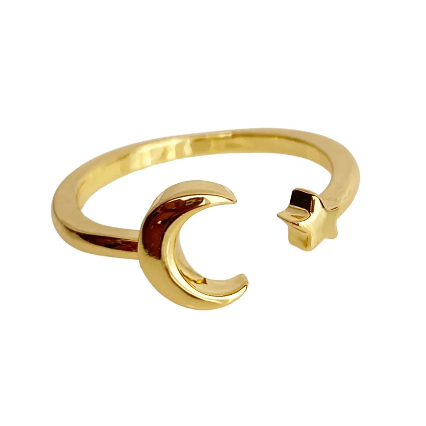 Star & Moon Gold Toe Ring