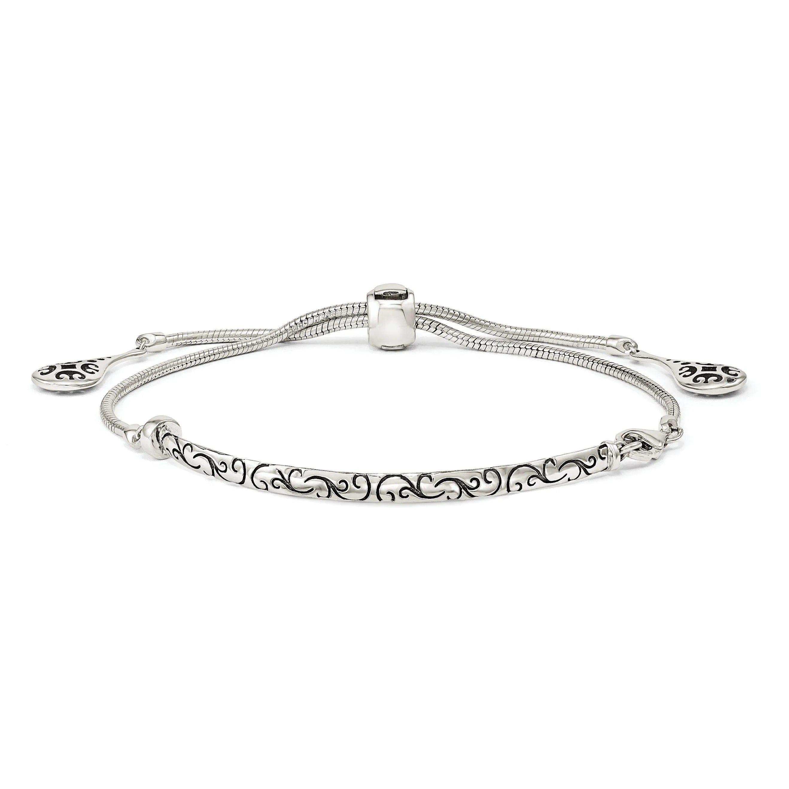 Sterling Silver Filigree Drops Adjustable Bolo Bracelet