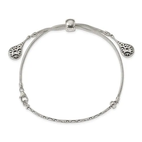 Sterling Silver Filigree Drops Adjustable Bolo Bracelet