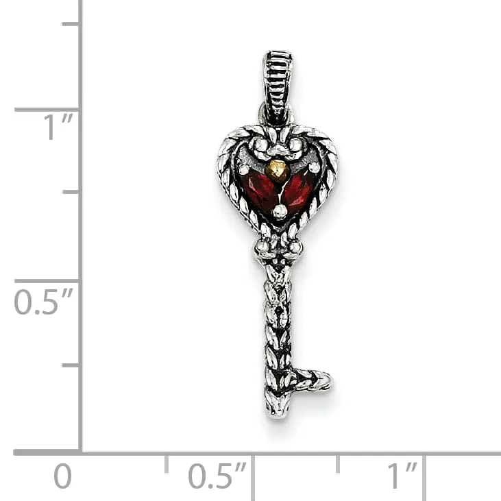 Sterling Silver Gold Carat Garnet Key Charm