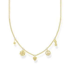 Sterling Silver Gold Plated White Symbols Necklace KE2123-414-14-L42V