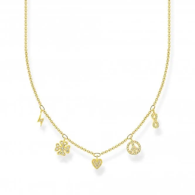 Sterling Silver Gold Plated White Symbols Necklace KE2123-414-14-L42V