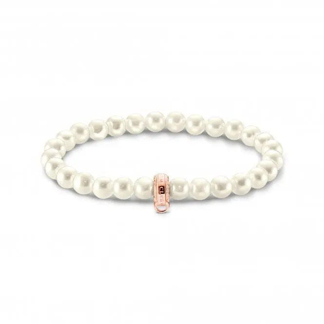 Sterling Silver Rose Gold Plated Pearl White Bracelet X0284-428-14