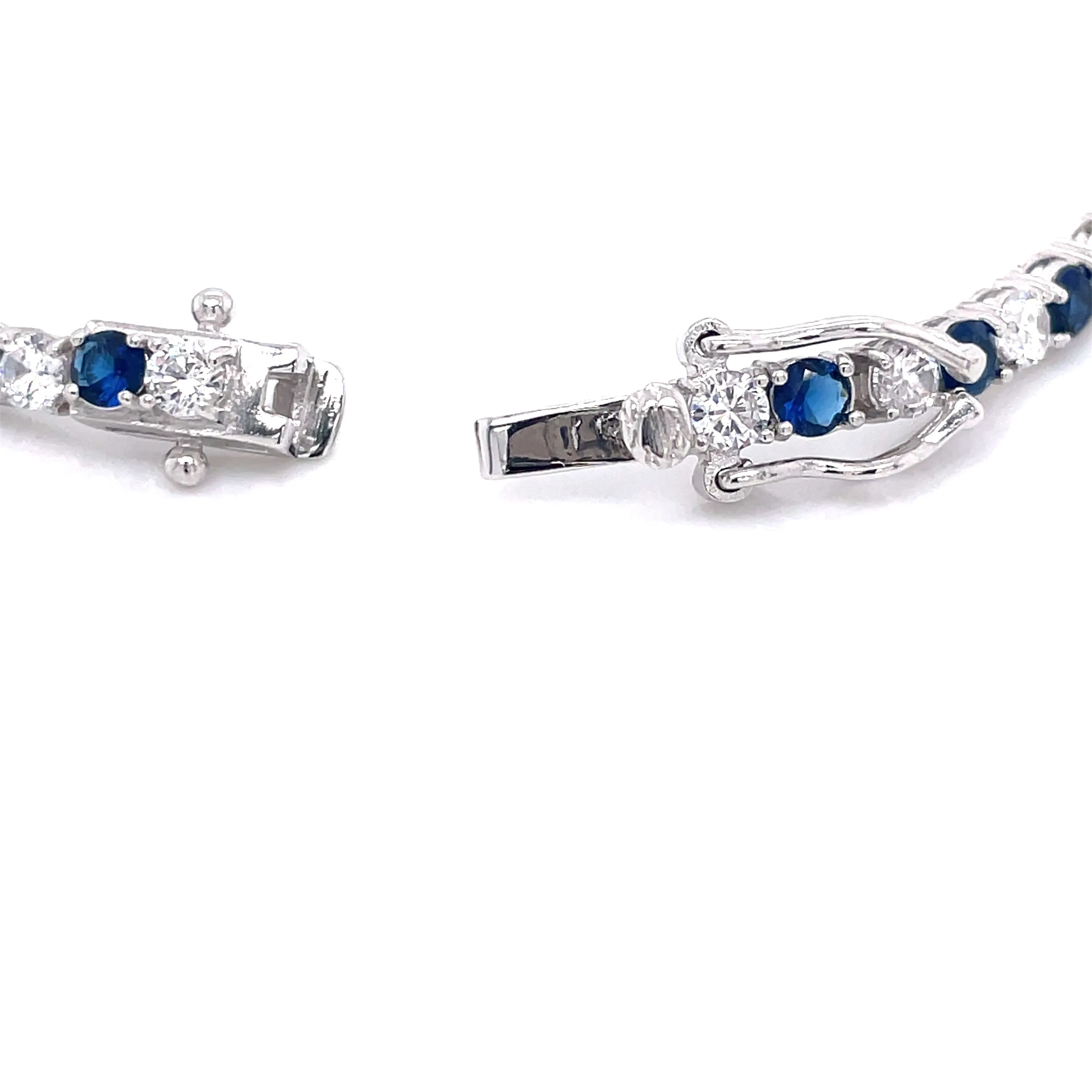 Sterling Silver Sapphire & White CZ Tennis Bracelet