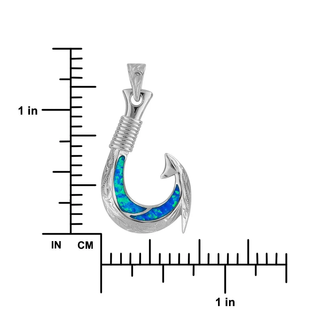 Sterling Silver Synthetic Blue Opal Fish Hook Pendant Necklace, 16 2" Extender