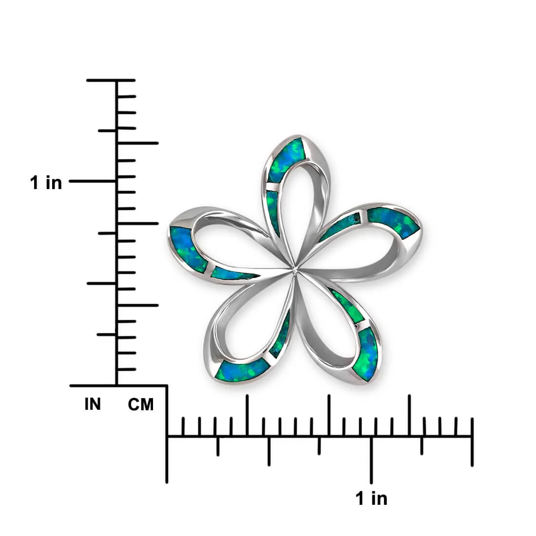 Sterling Silver Synthetic Blue Opal Open Plumeria Pendant Necklace, 16 2" Extender