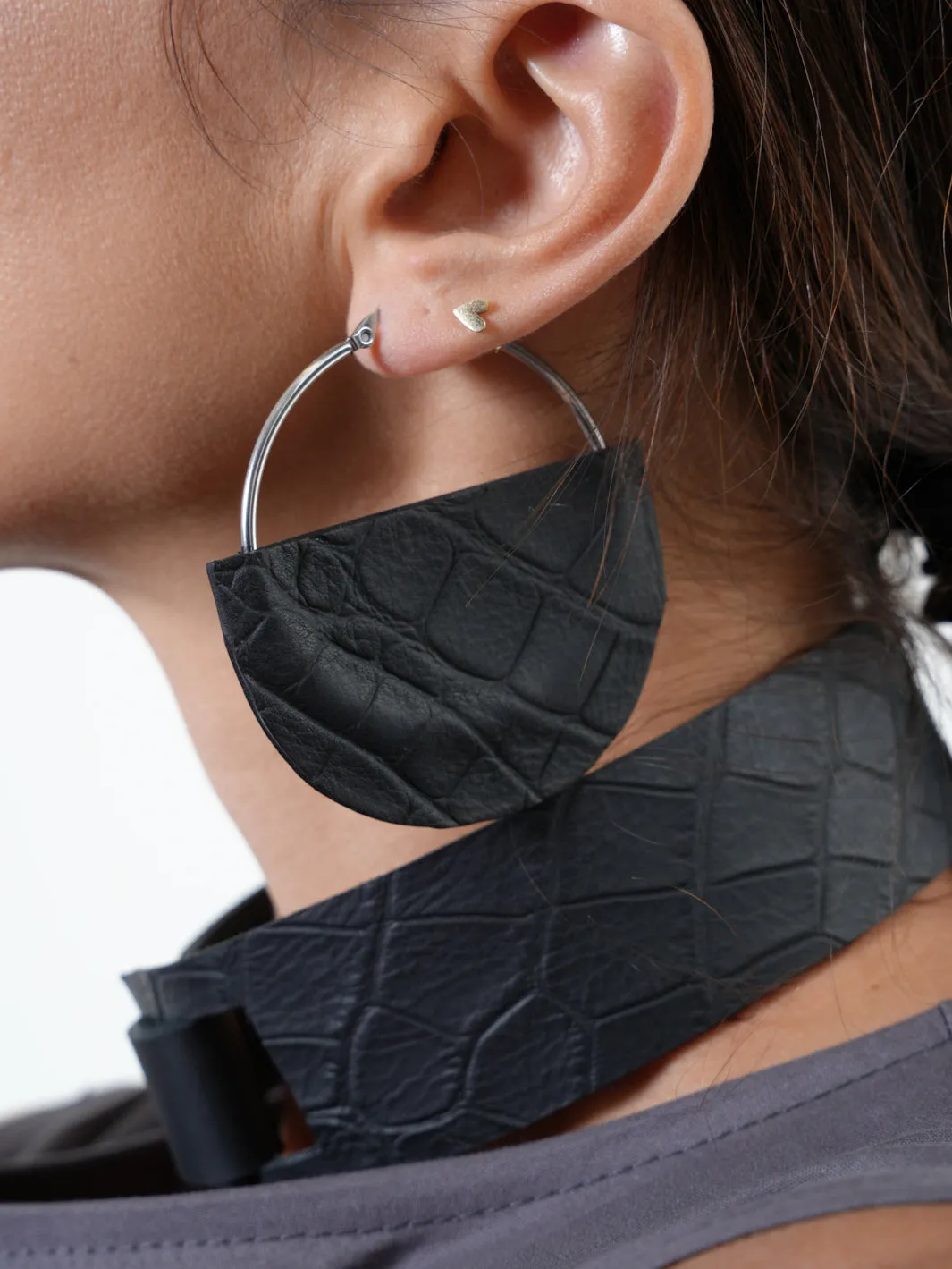 Structured Genuine Leather Earrings