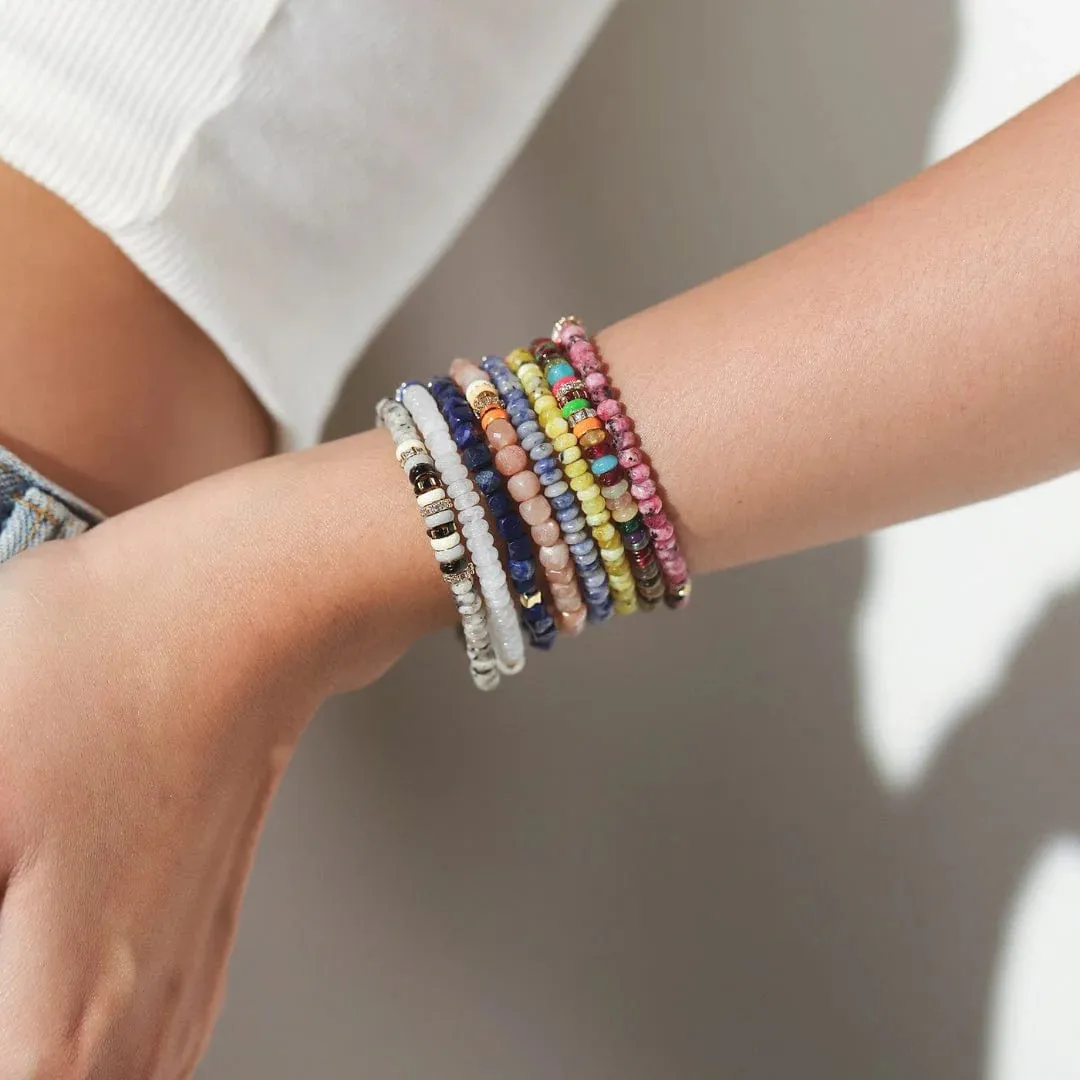 TAI Semi-Precious Stretch Bracelet with Colored and CZ Rondelles