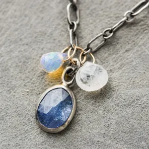 Tanzanite Necklace with Ethiopian Opal and Moonstone on Slot Chain