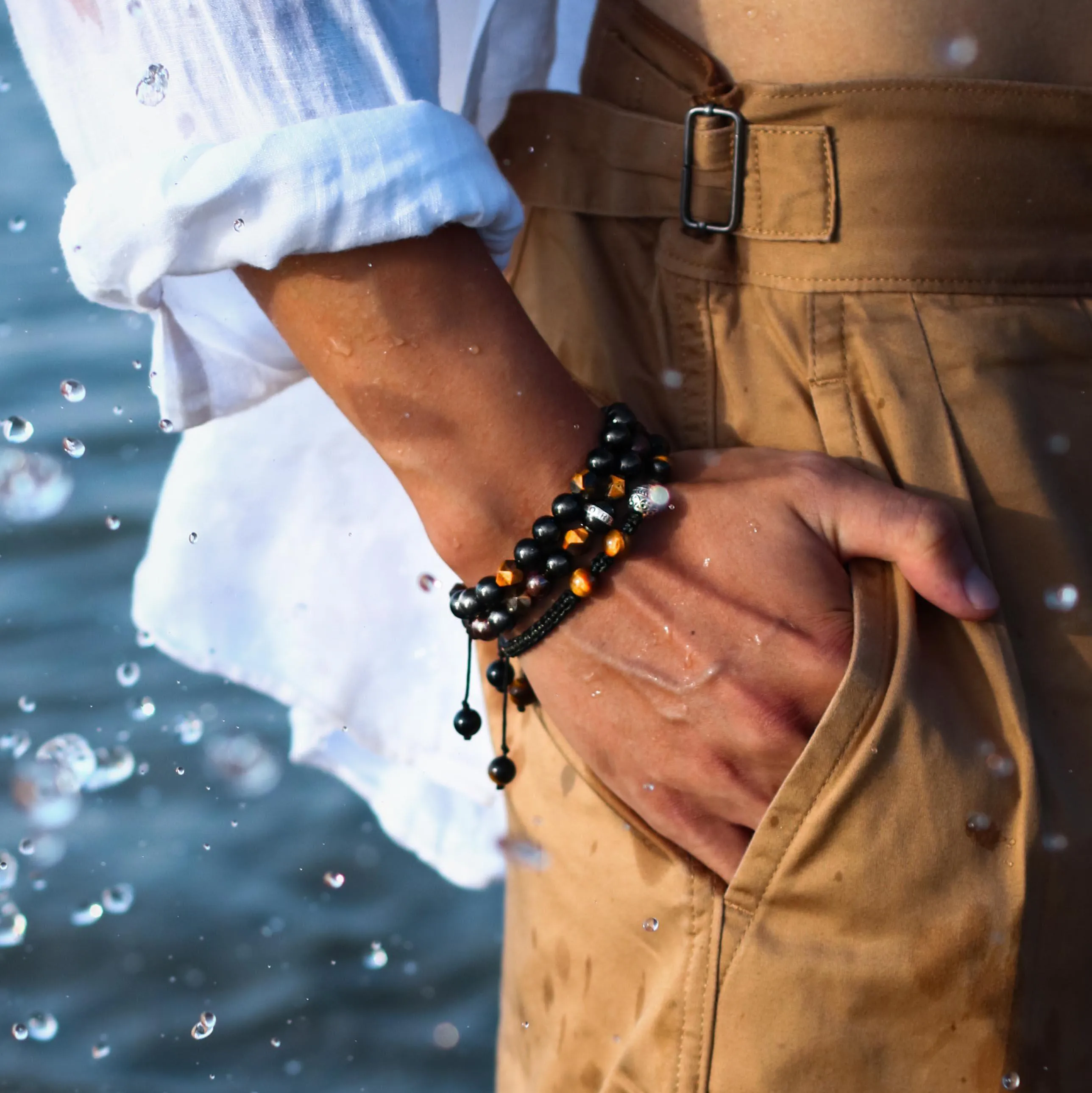 The Gatsby | Tiger Eye Obsidian Garnet Stone Men String Bracelet