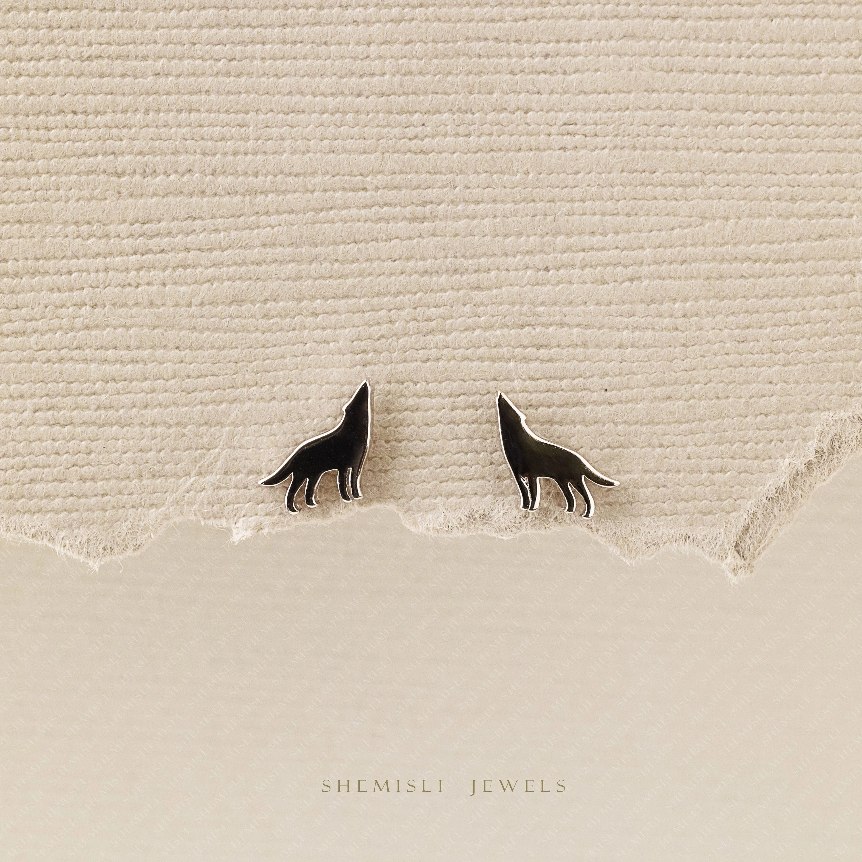 Tiny Wolf Stud Earrings, Unisex, Gold, Silver SHEMISLI SS703 Butterfly End, SS704 Screw Ball End (Type A) LR