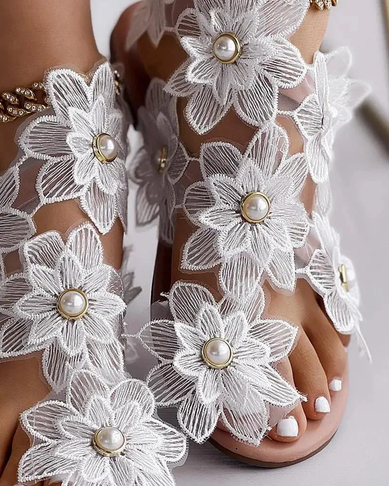 Toe Ring Flower Design Flat Sandals