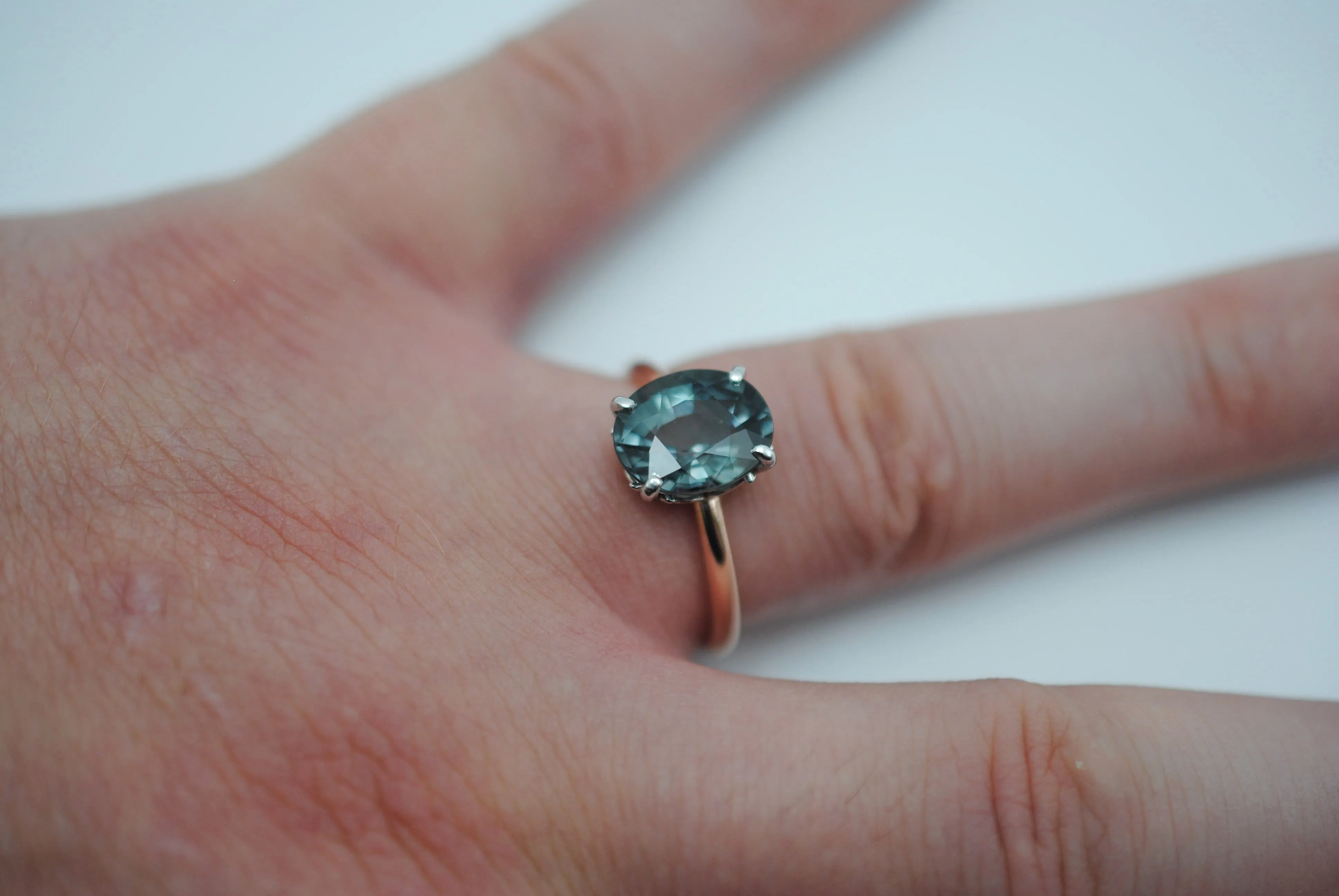 Tourmaline Ring: Oval Cut, White Gold Ornate Setting, Rose Gold Fill Band