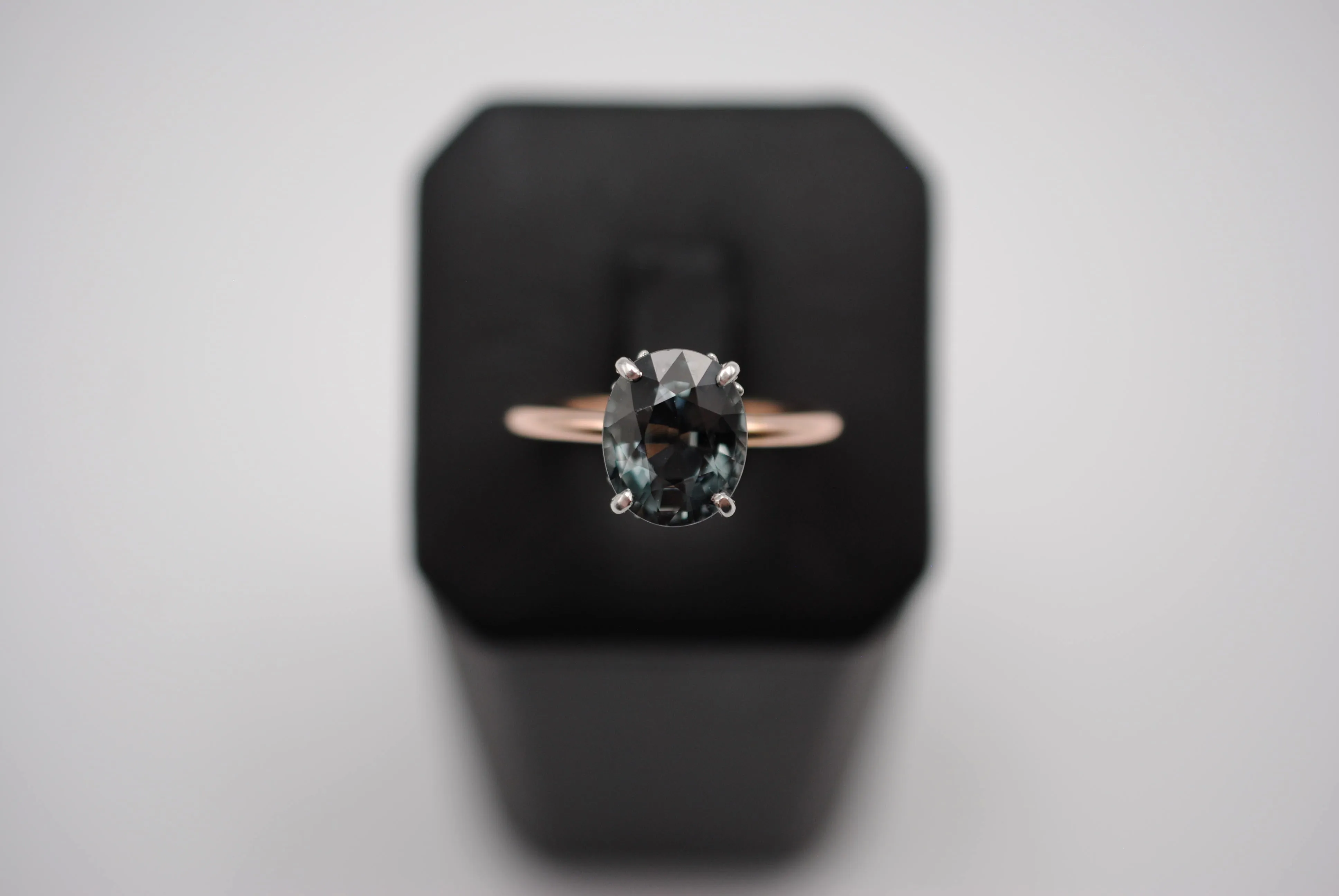 Tourmaline Ring: Oval Cut, White Gold Ornate Setting, Rose Gold Fill Band