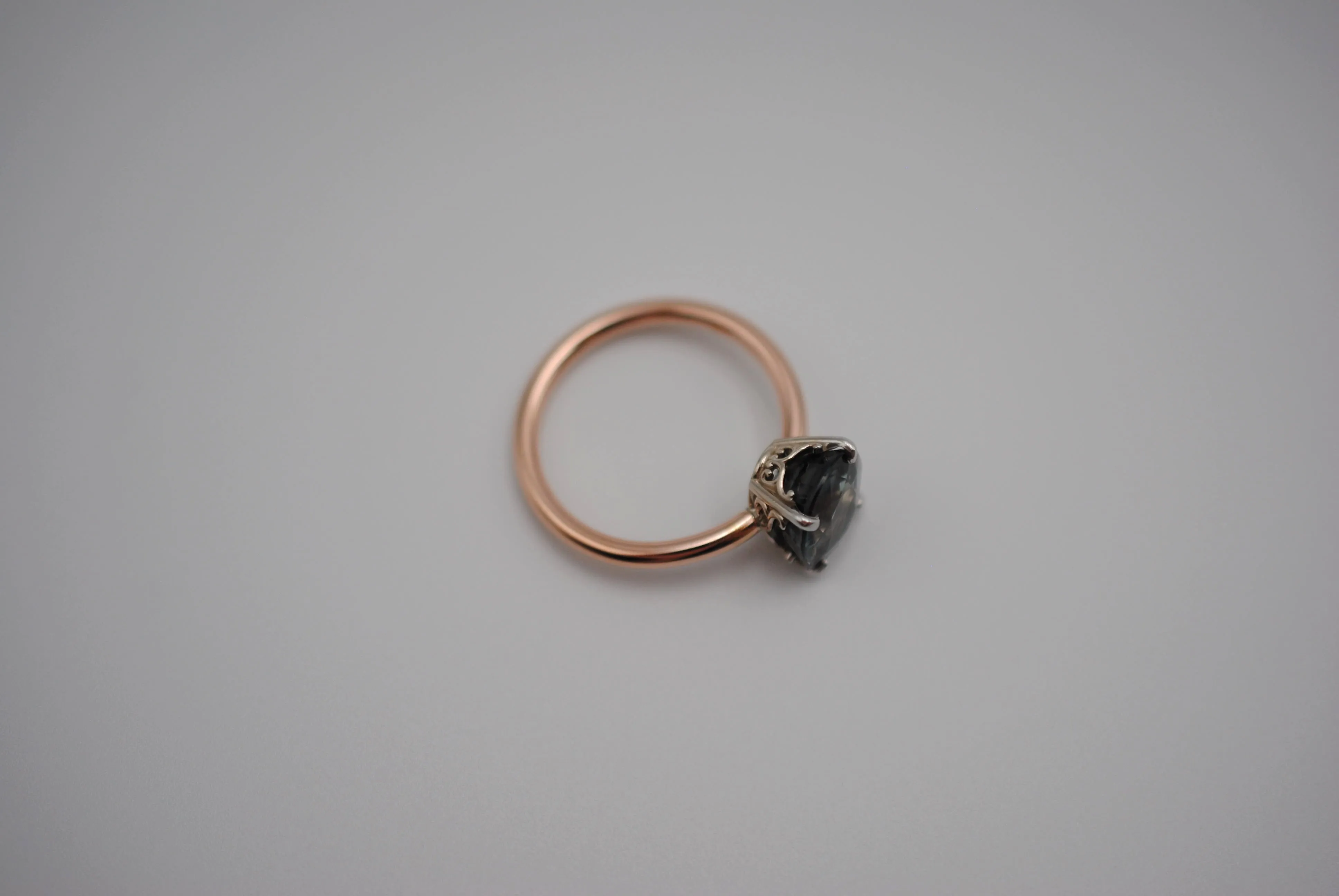 Tourmaline Ring: Oval Cut, White Gold Ornate Setting, Rose Gold Fill Band
