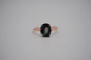 Tourmaline Ring: Oval Cut, White Gold Ornate Setting, Rose Gold Fill Band