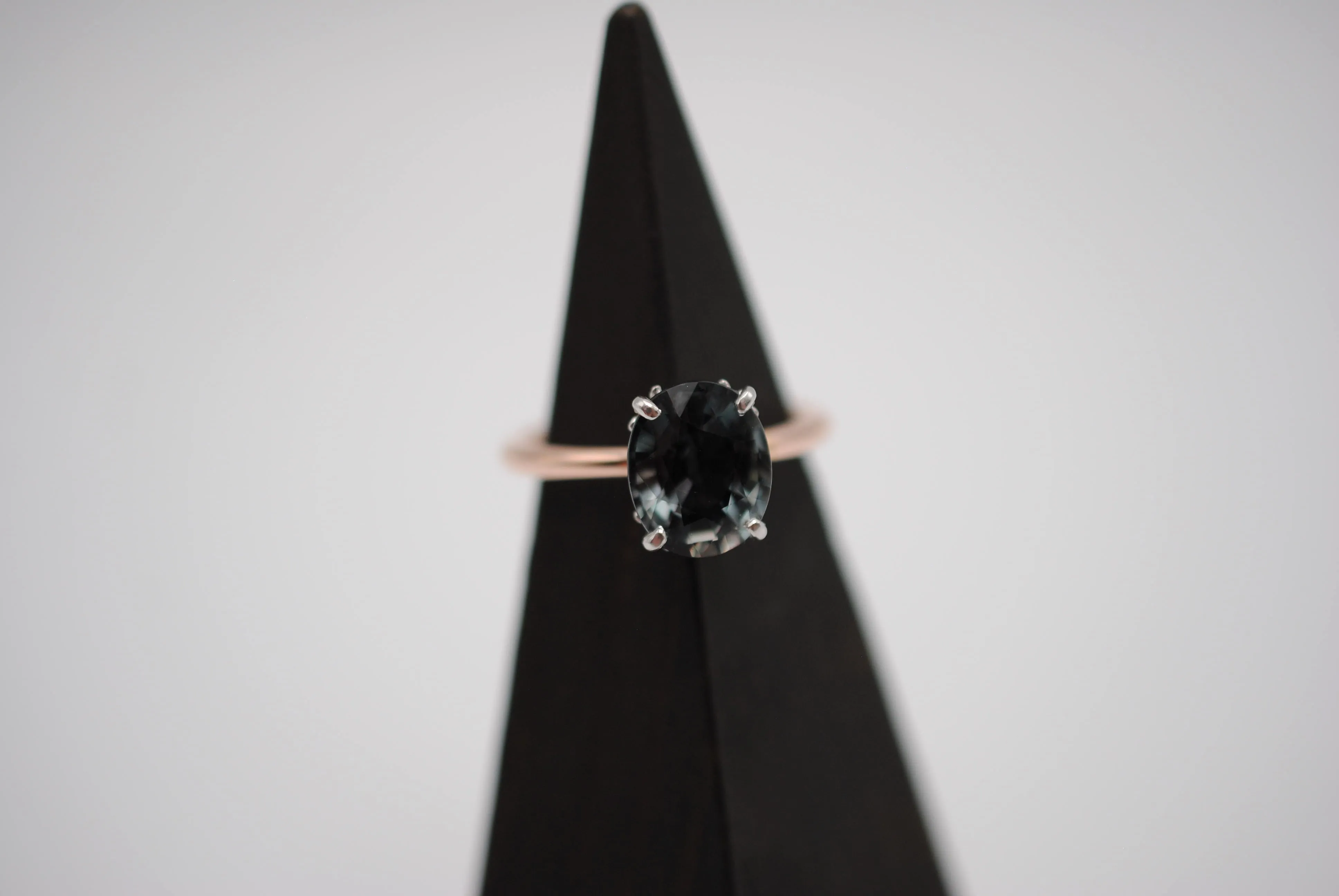 Tourmaline Ring: Oval Cut, White Gold Ornate Setting, Rose Gold Fill Band