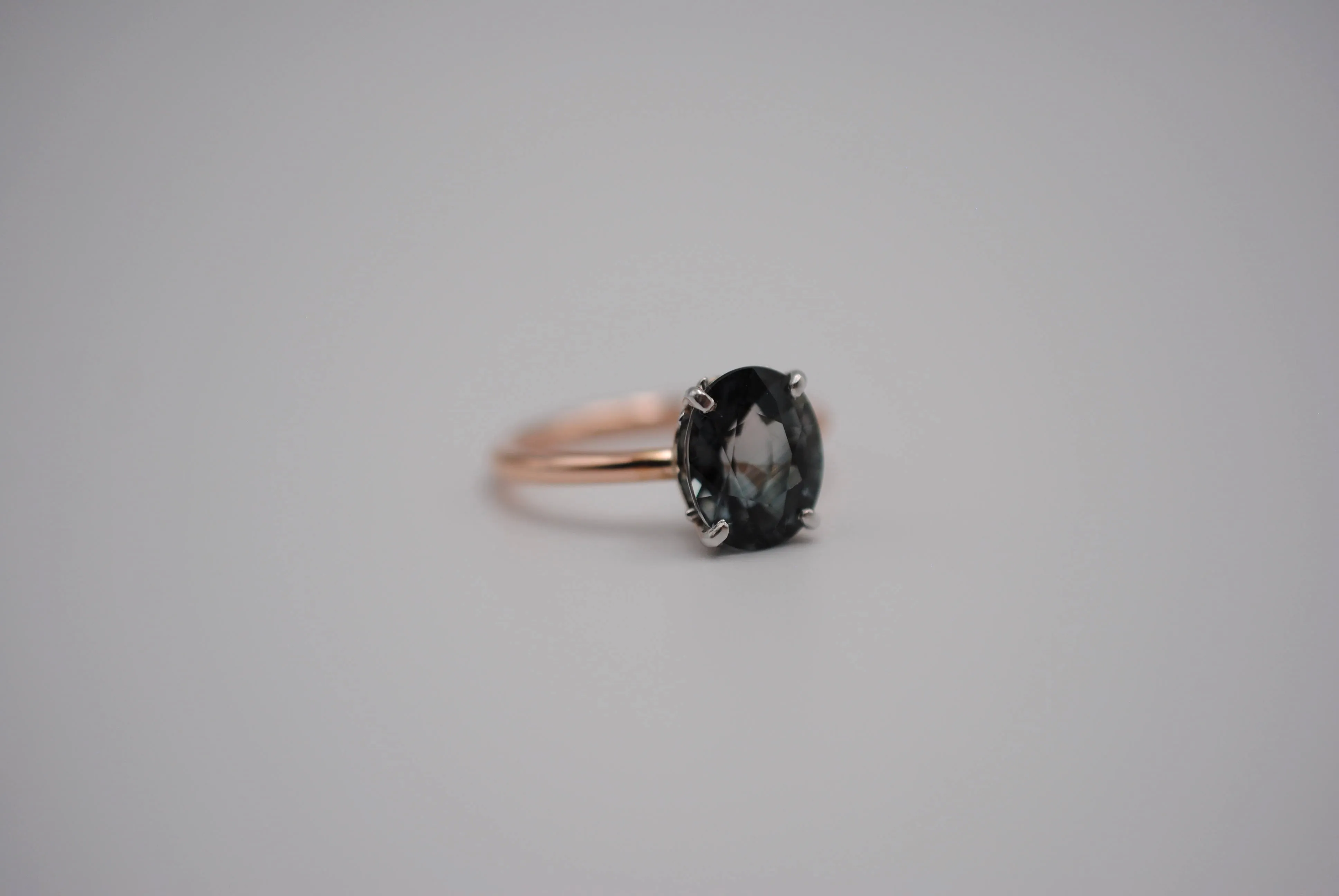 Tourmaline Ring: Oval Cut, White Gold Ornate Setting, Rose Gold Fill Band