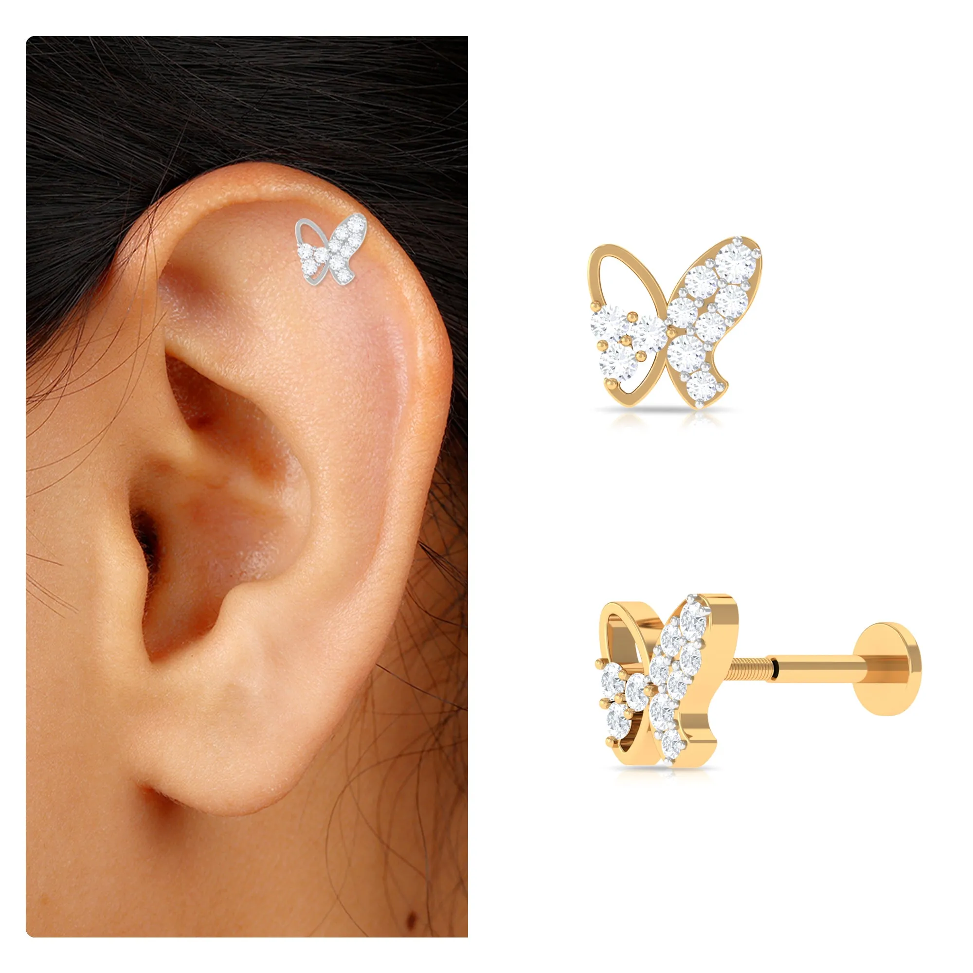 Unique Moissanite Butterfly Helix Earring in Gold