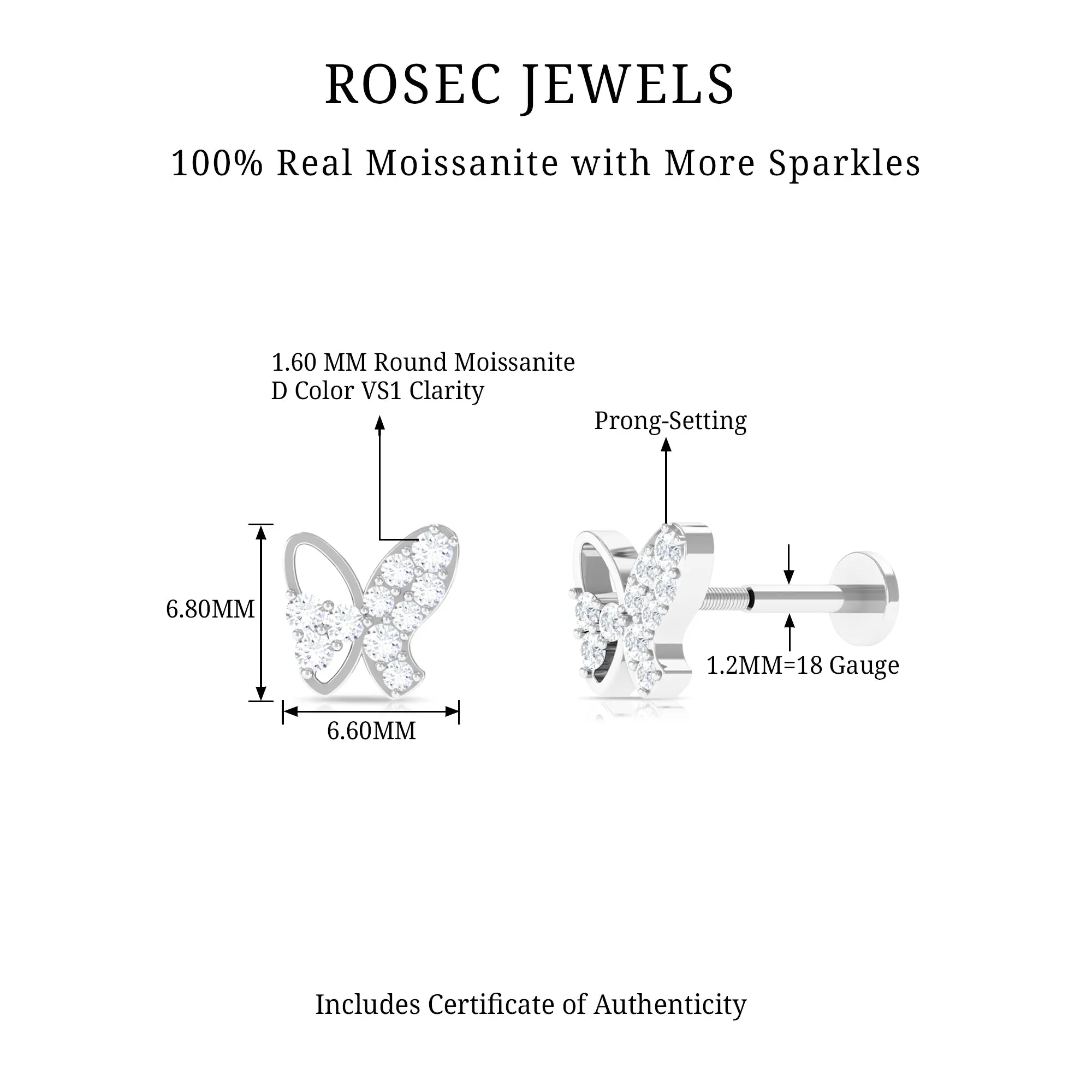 Unique Moissanite Butterfly Helix Earring in Gold