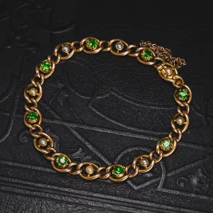 Victorian Demantoid Garnet & Pearl Curb-Link Bracelet