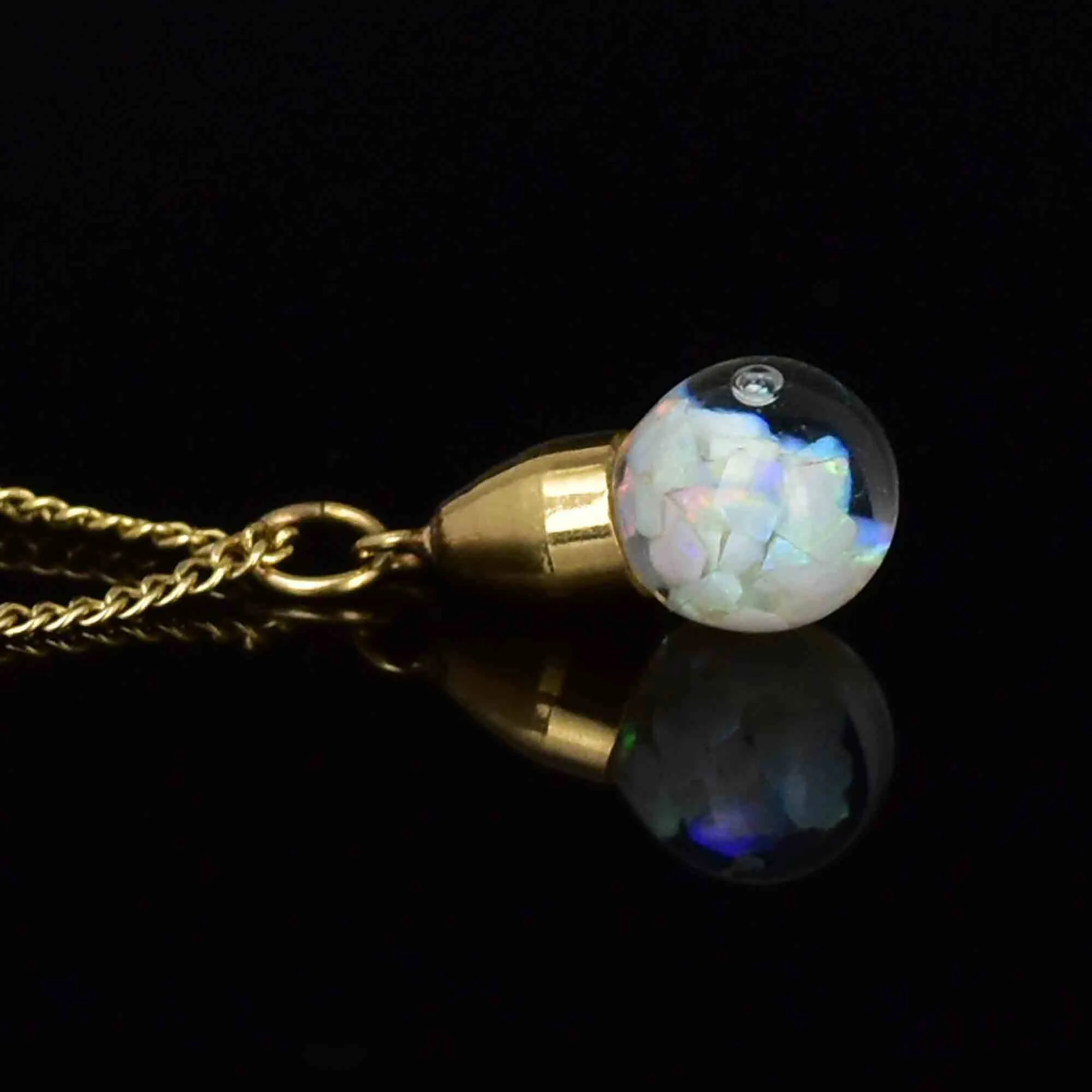 Vintage 12K Gold Filled Floating Opal Orb Pendant Necklace