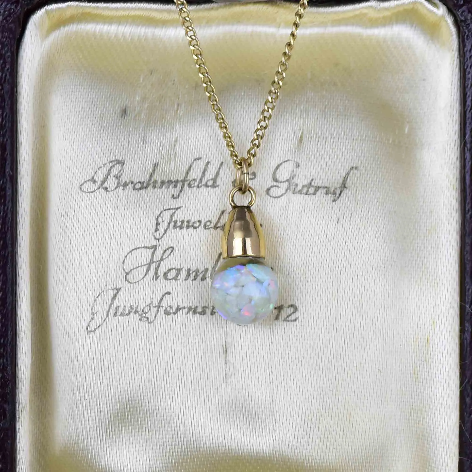 Vintage 12K Gold Filled Floating Opal Orb Pendant Necklace