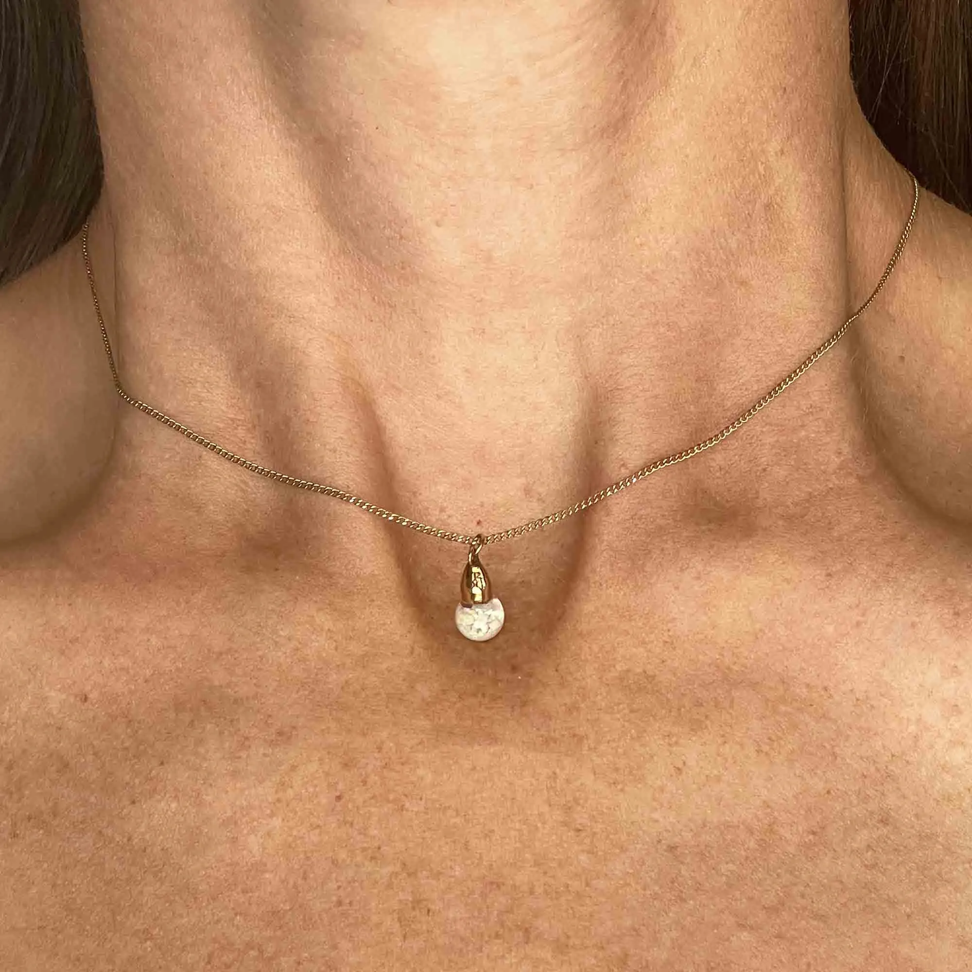 Vintage 12K Gold Filled Floating Opal Orb Pendant Necklace