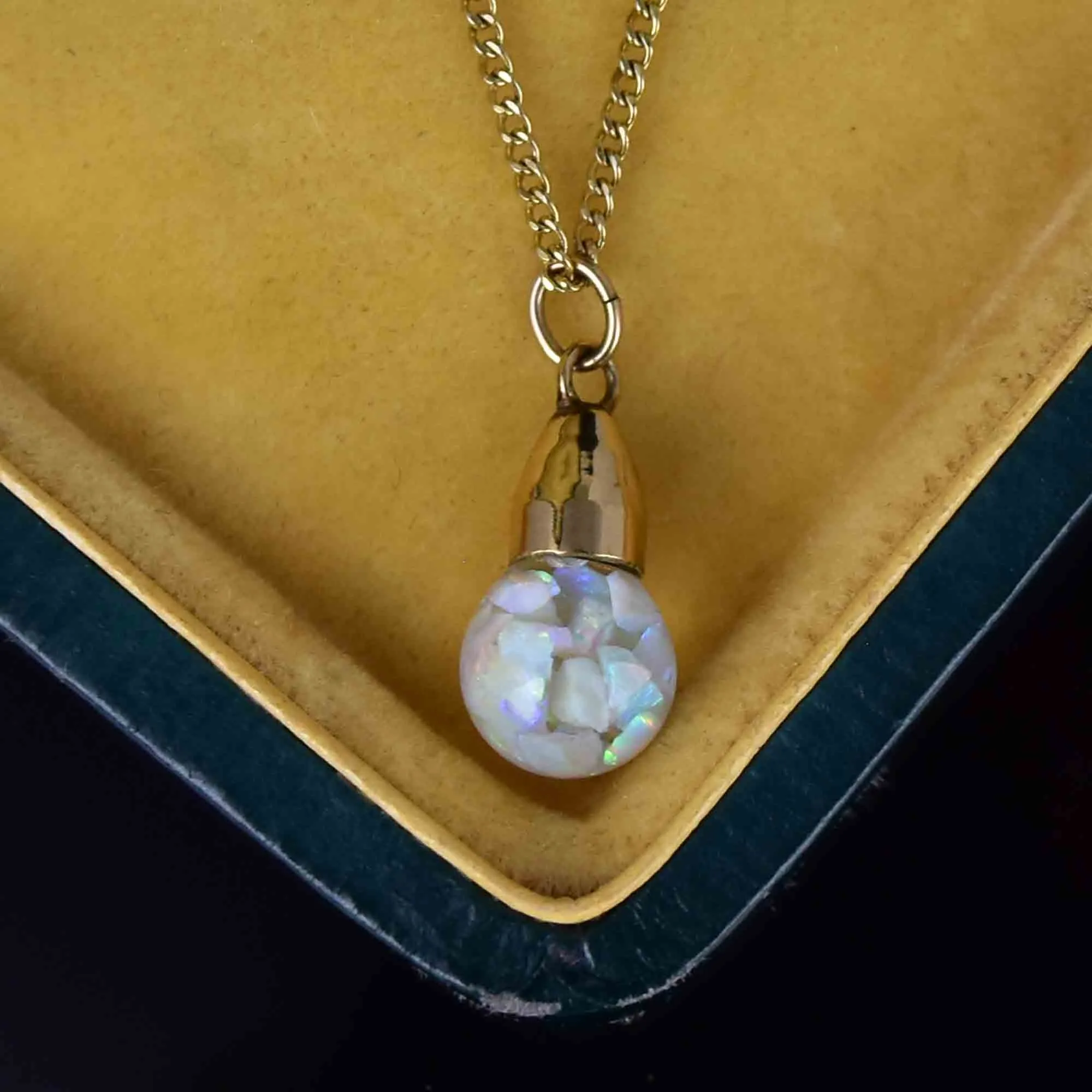 Vintage 12K Gold Filled Floating Opal Orb Pendant Necklace
