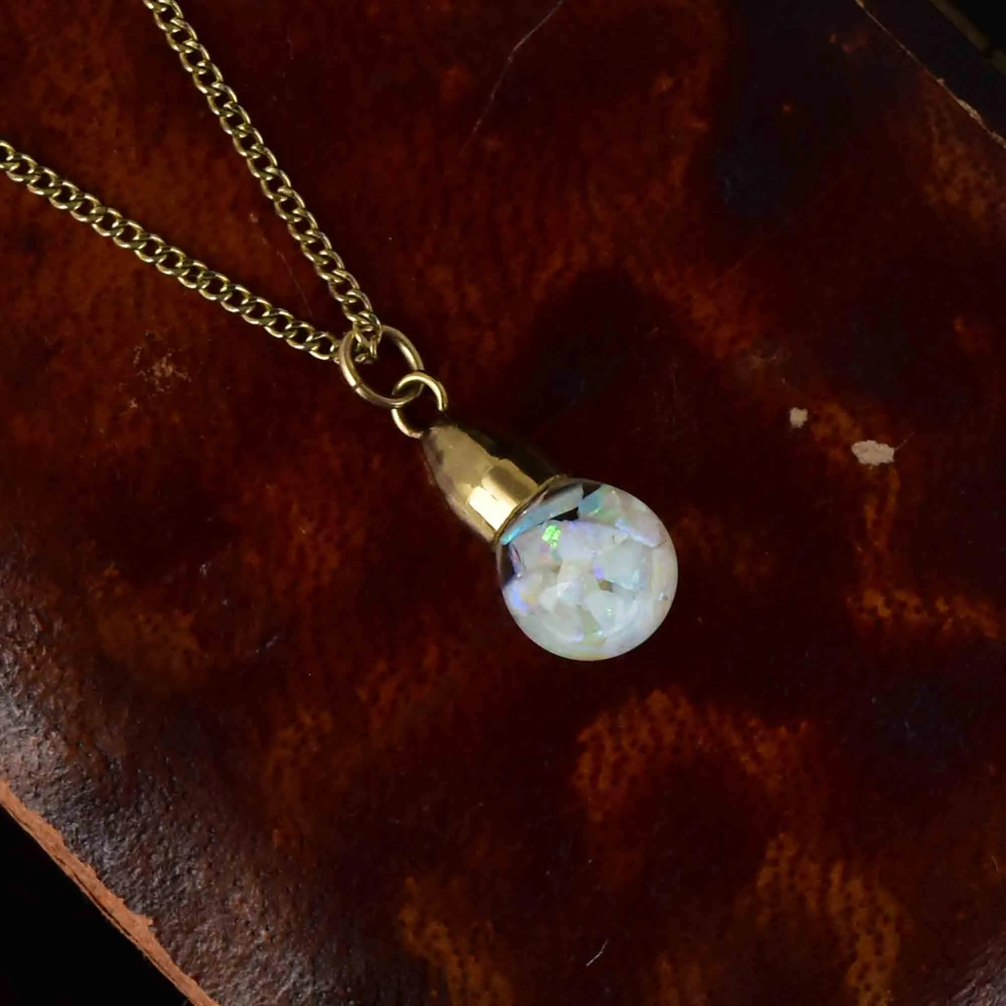 Vintage 12K Gold Filled Floating Opal Orb Pendant Necklace
