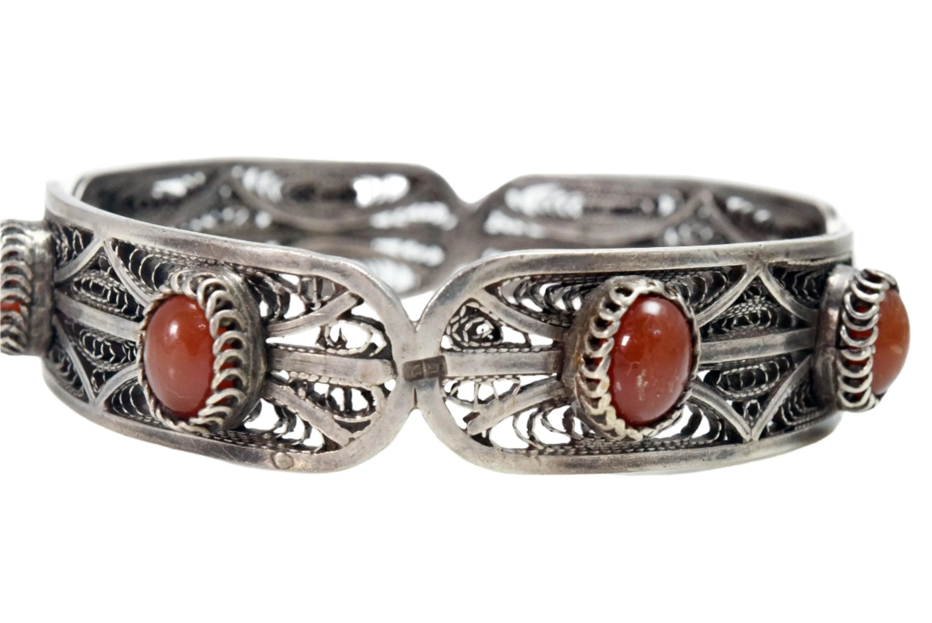 Vintage Egyptian Silver Filigree and Carnelian Bangle