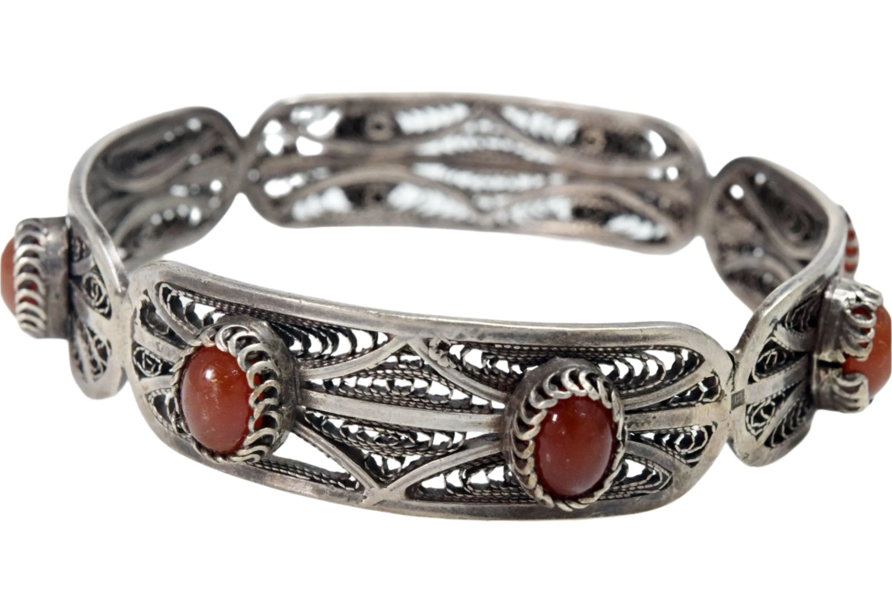 Vintage Egyptian Silver Filigree and Carnelian Bangle