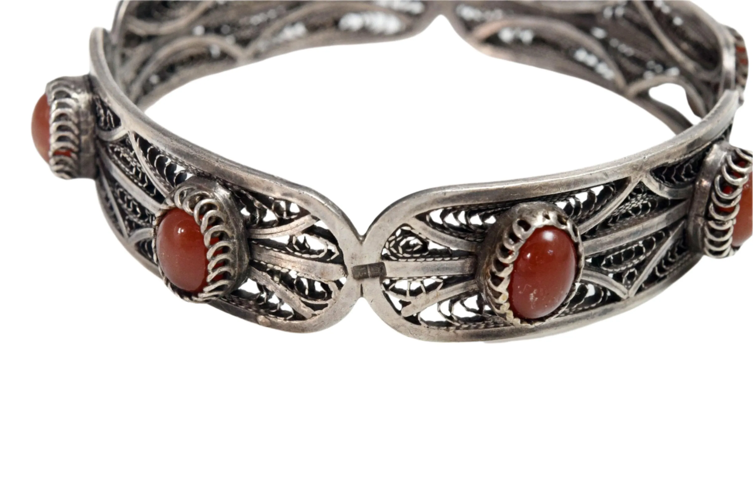 Vintage Egyptian Silver Filigree and Carnelian Bangle