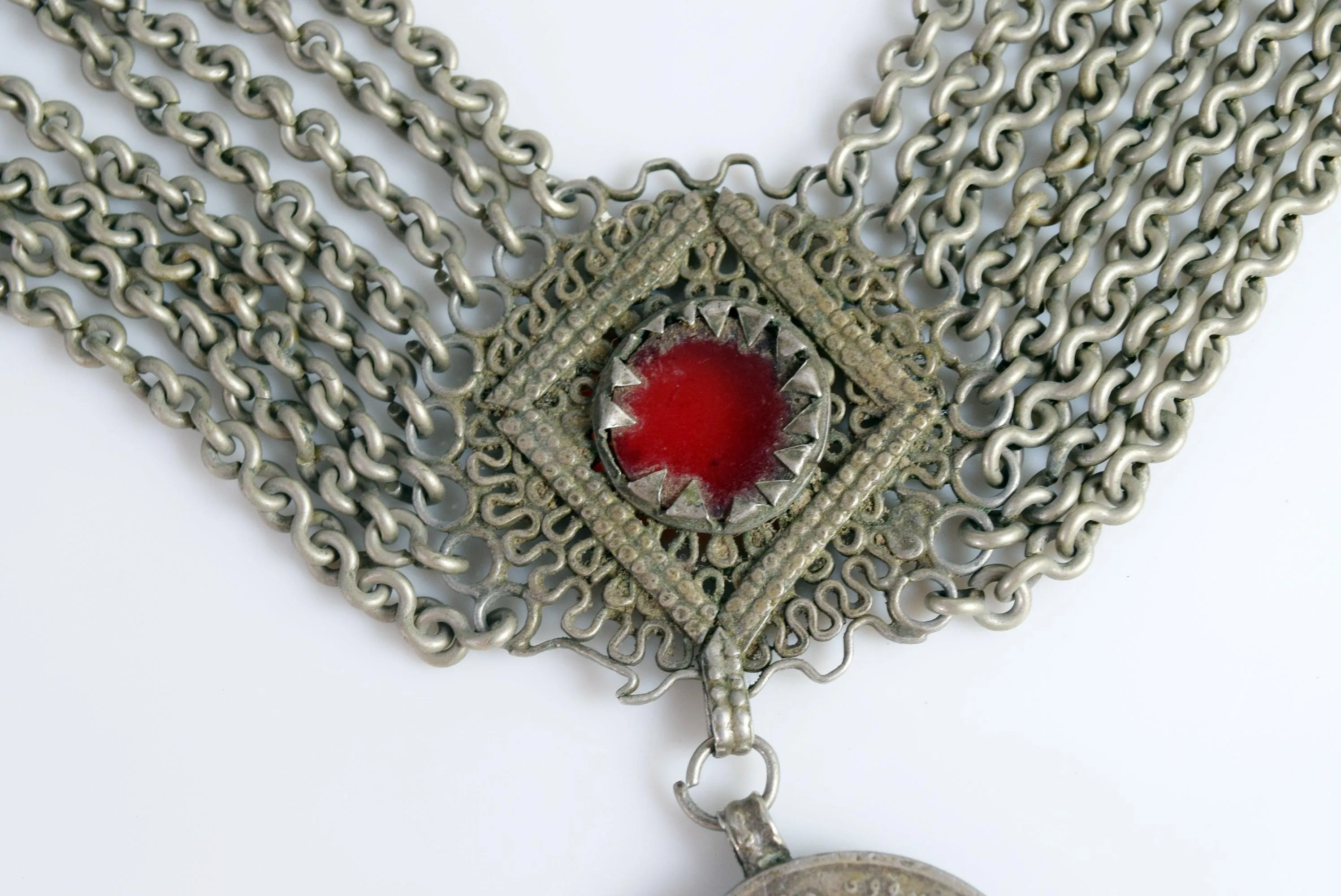 Vintage Saudi Bedouin Silver Bib Necklace With Chains and Coin Pendants