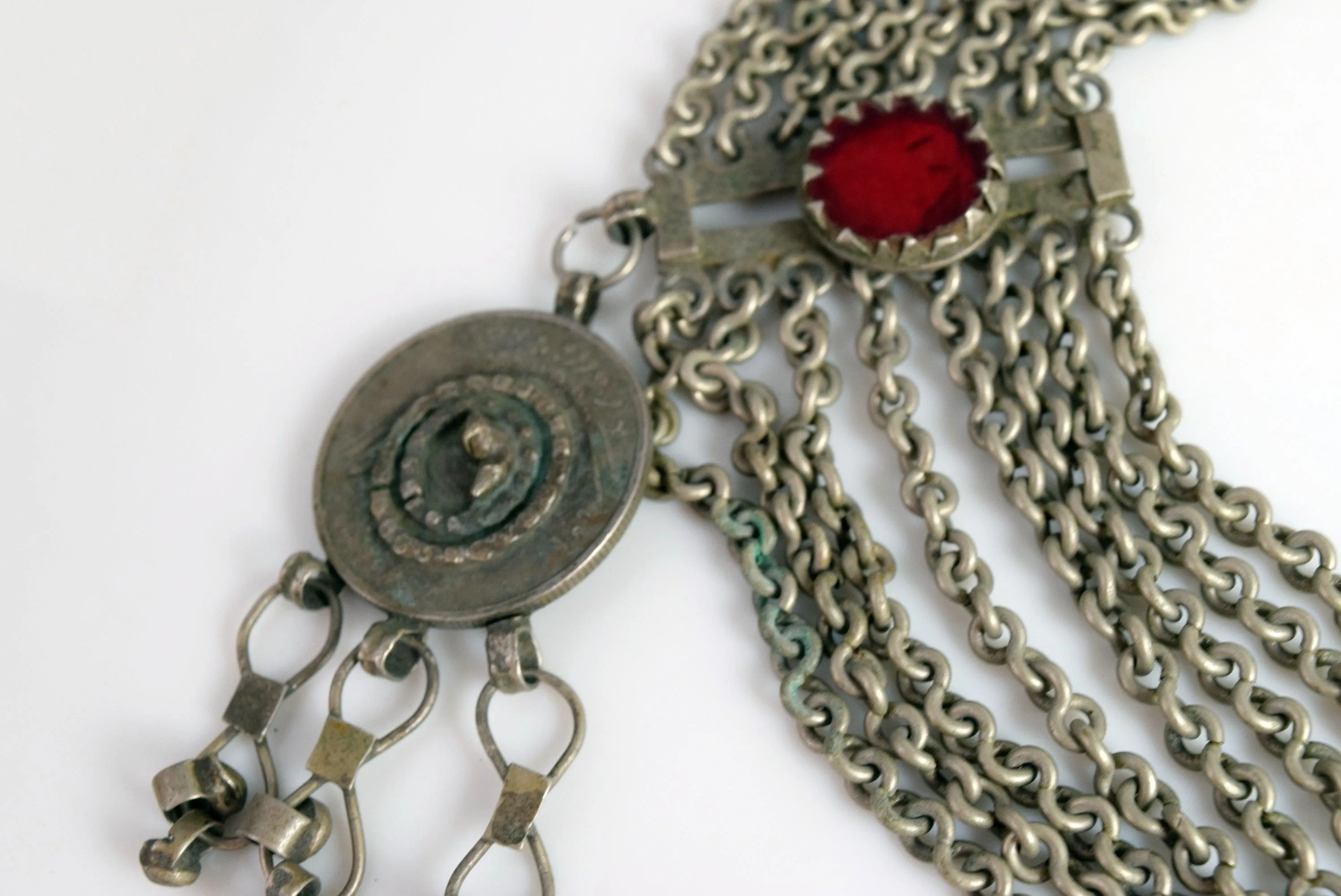 Vintage Saudi Bedouin Silver Bib Necklace With Chains and Coin Pendants
