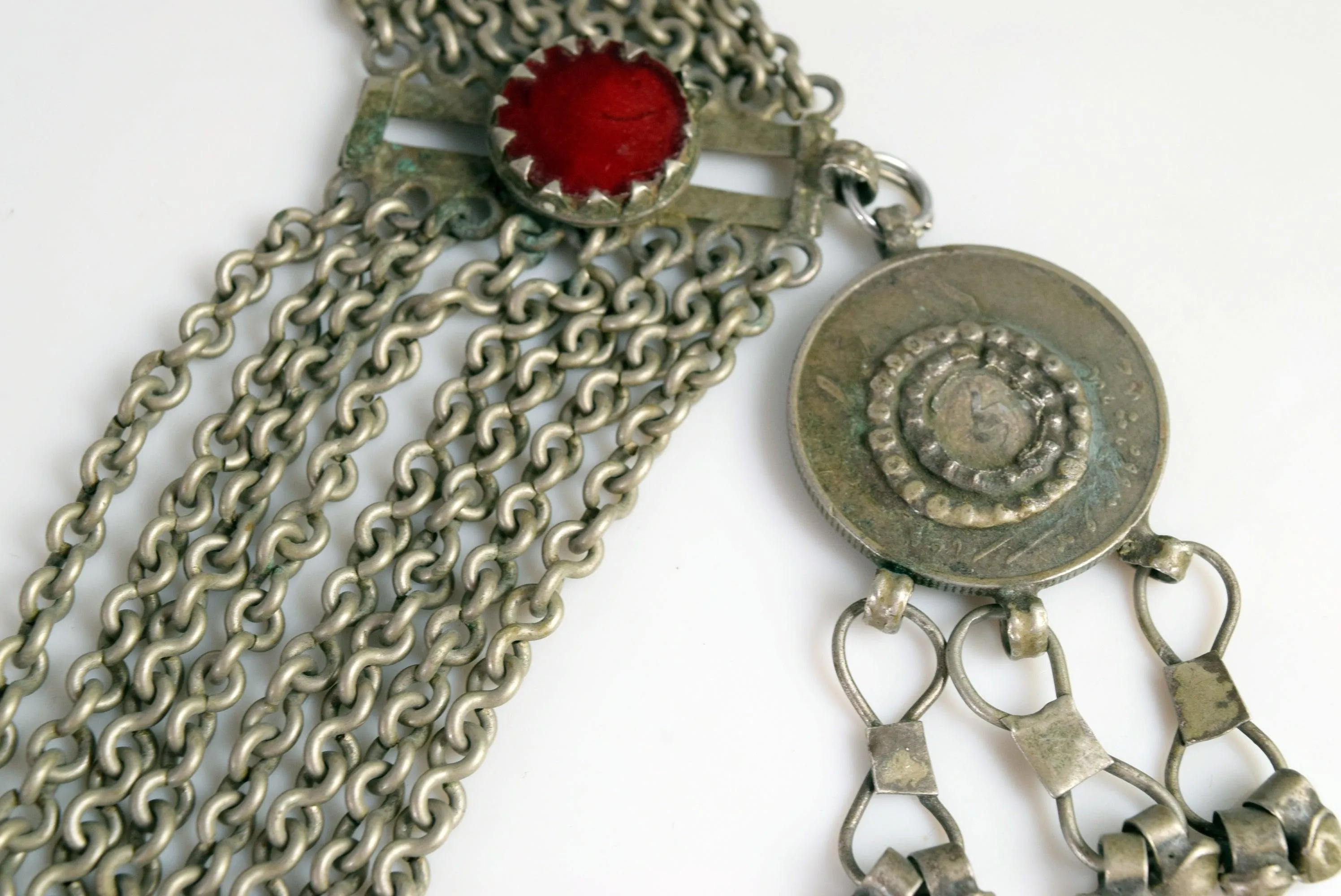 Vintage Saudi Bedouin Silver Bib Necklace With Chains and Coin Pendants