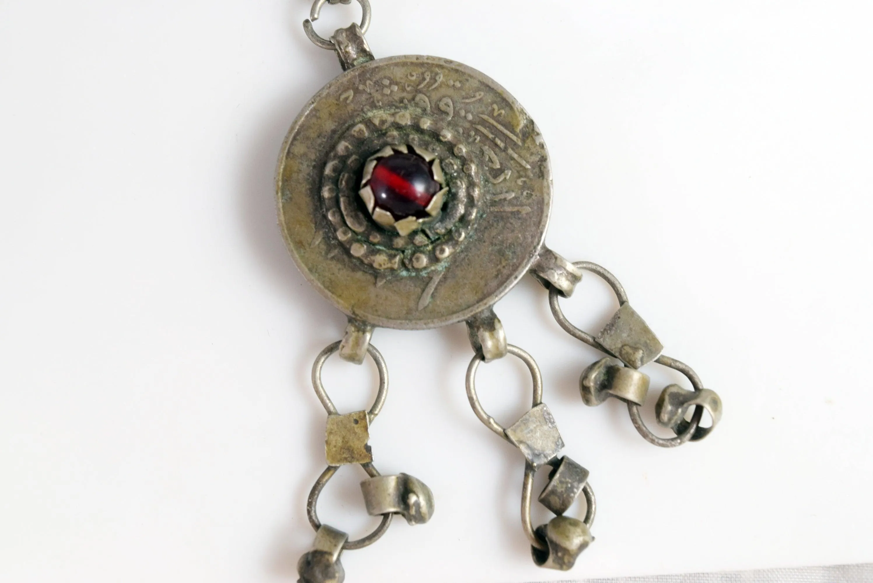 Vintage Saudi Bedouin Silver Bib Necklace With Chains and Coin Pendants