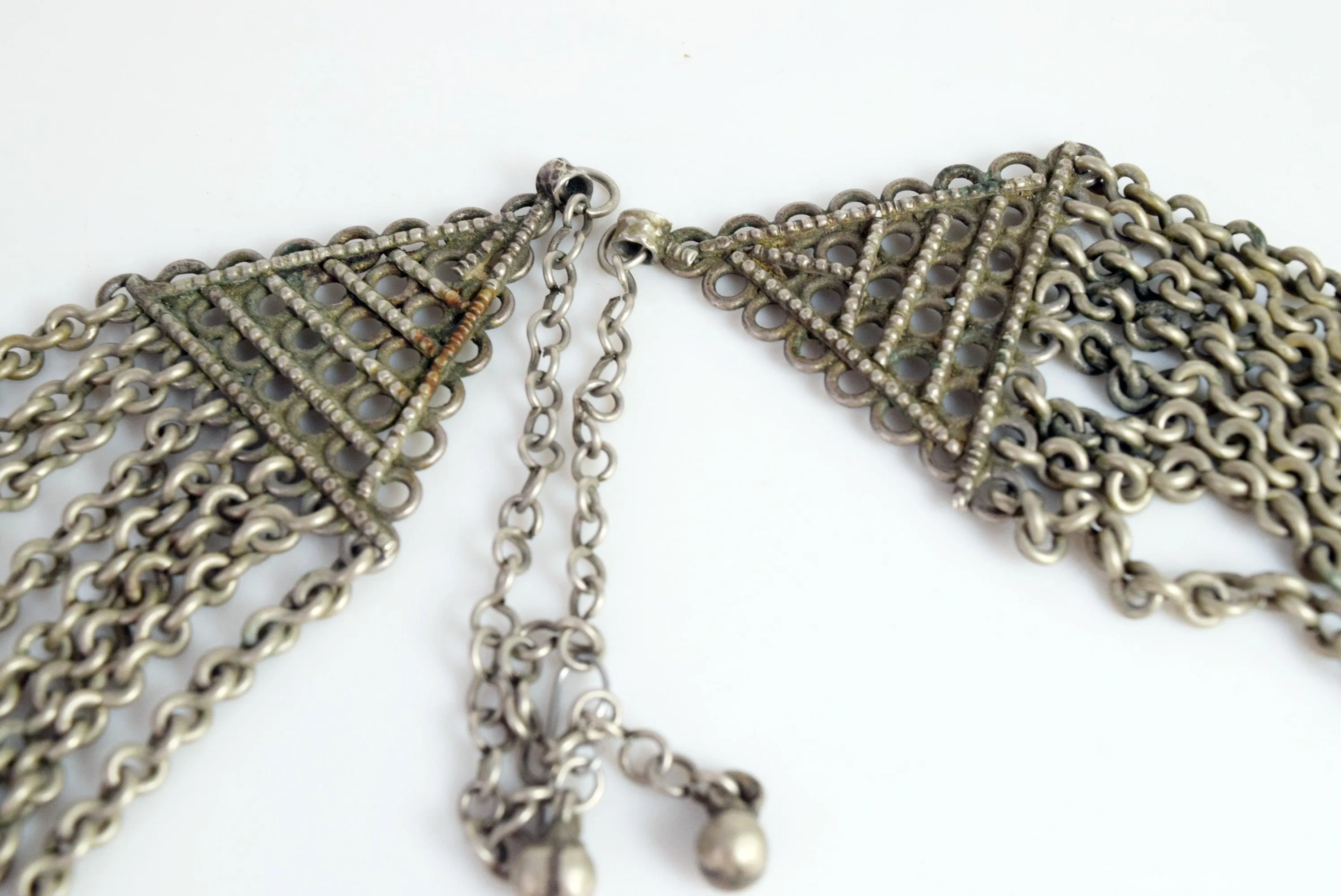 Vintage Saudi Bedouin Silver Bib Necklace With Chains and Coin Pendants