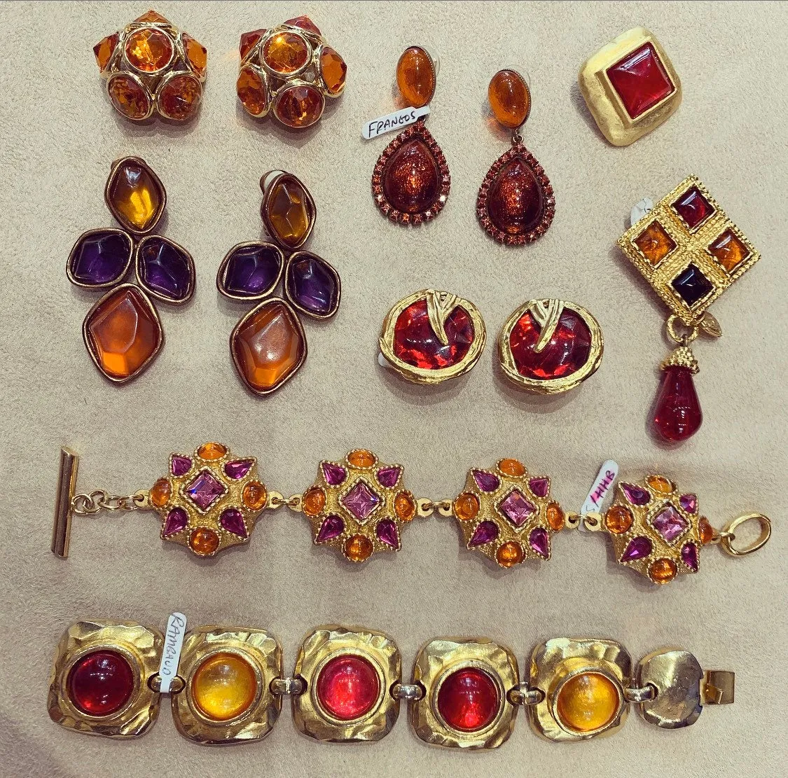 Vintage Yves Saint Laurent earrings YSL Amber Crystal Glass Clip on