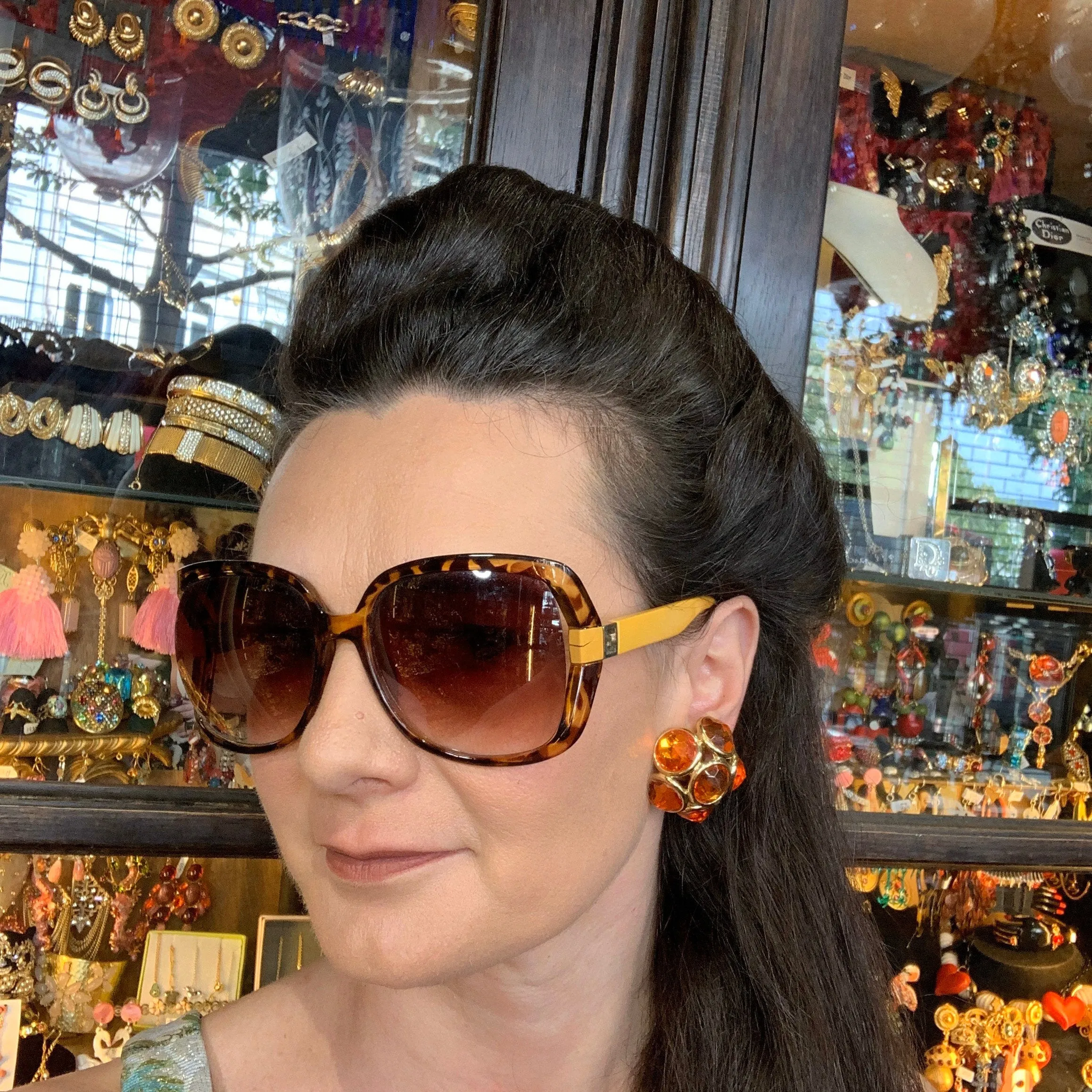 Vintage Yves Saint Laurent earrings YSL Amber Crystal Glass Clip on