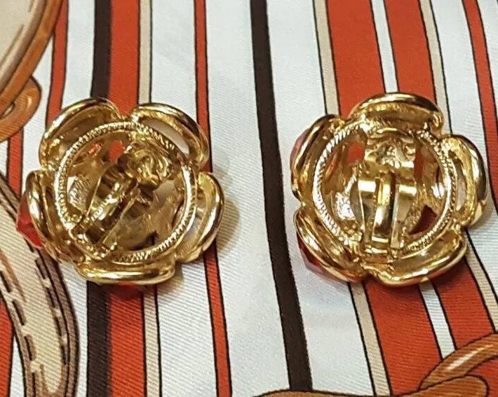 Vintage Yves Saint Laurent earrings YSL Amber Crystal Glass Clip on